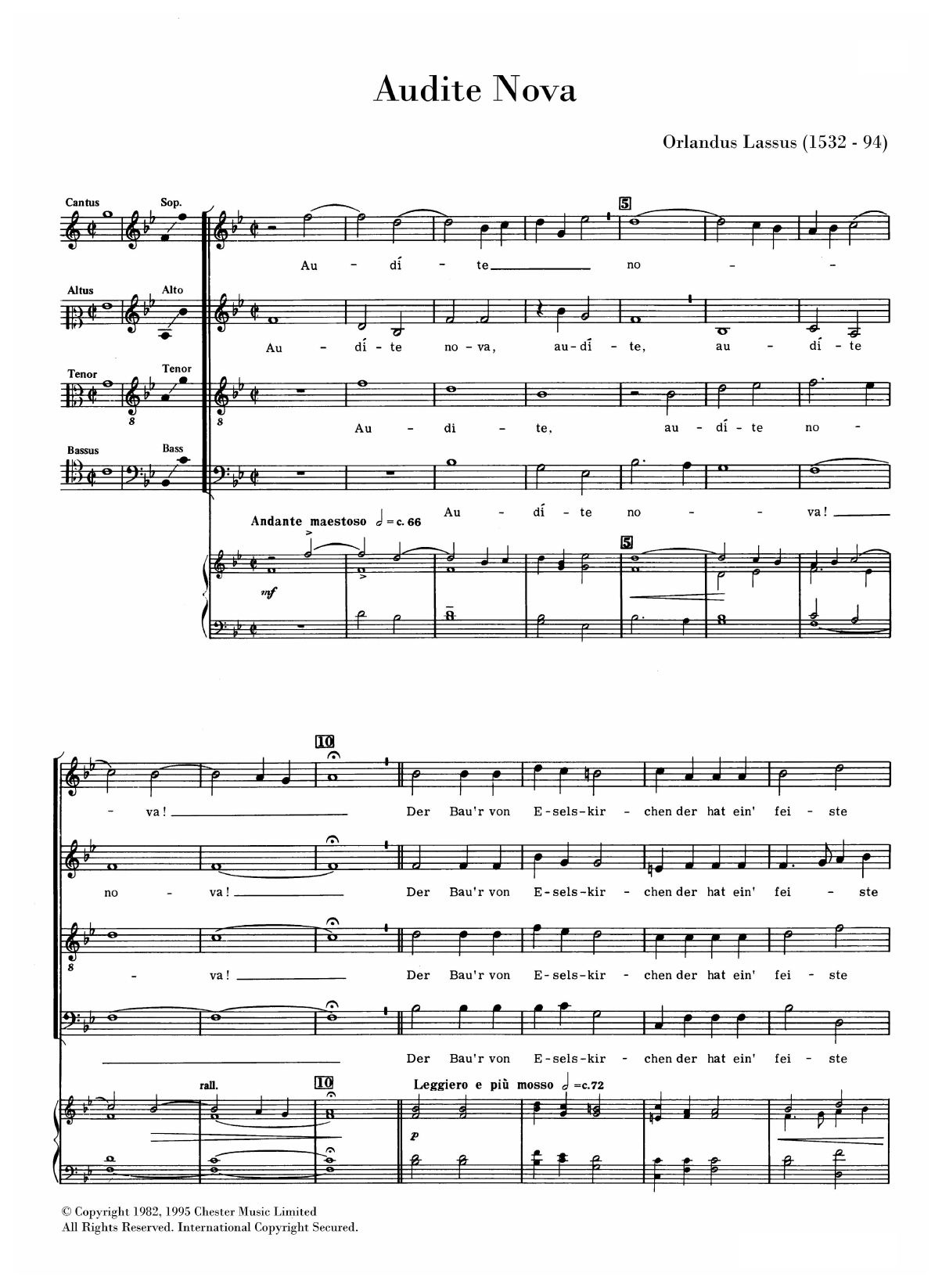 Orlandus Lassus Audite Nova Sheet Music Notes & Chords for SATB Choir - Download or Print PDF