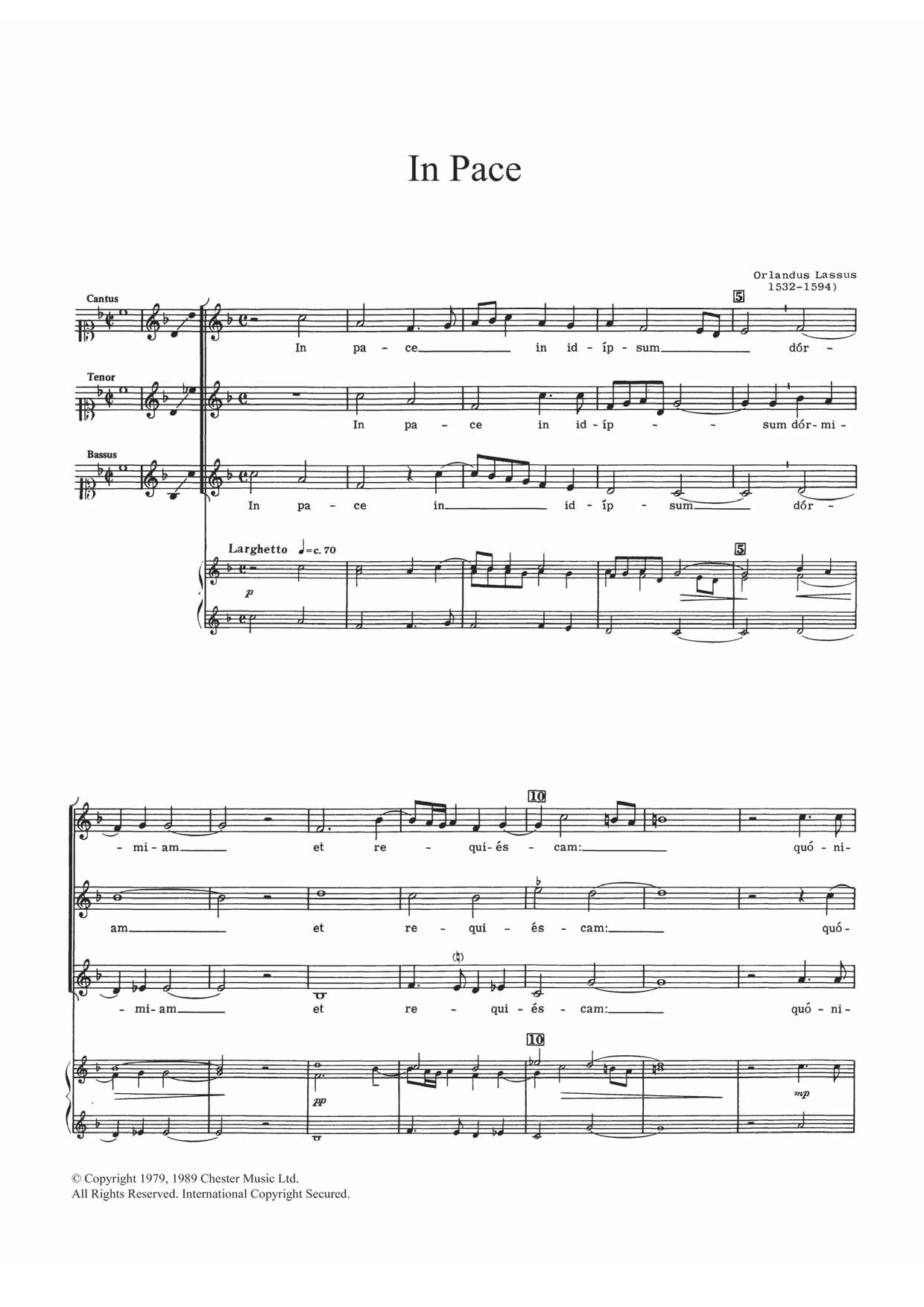 Orlandus Lassus In Pace Sheet Music Notes & Chords for STB - Download or Print PDF