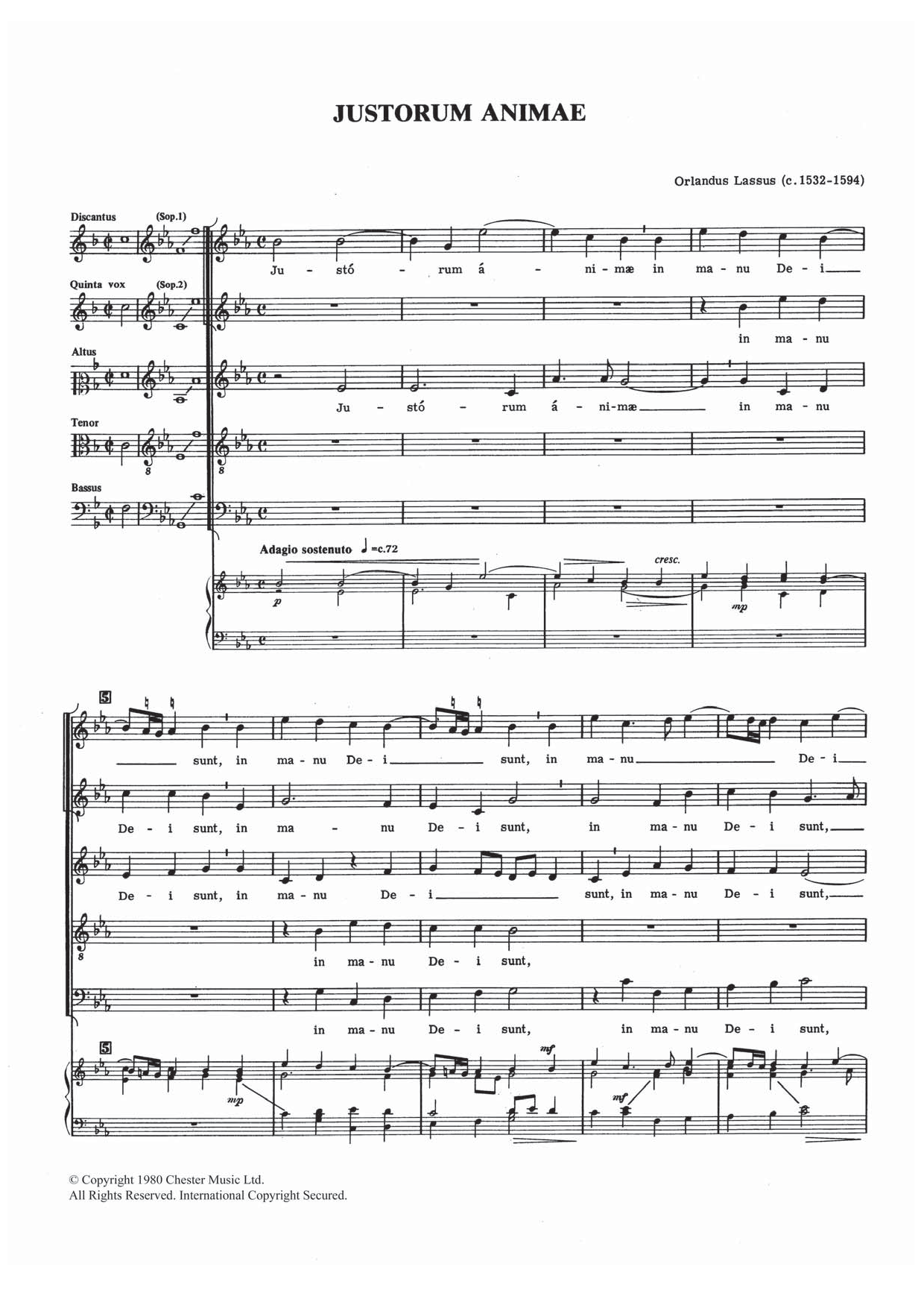 Orlandus Lassus Justorum Animae Sheet Music Notes & Chords for Choral SSATB - Download or Print PDF