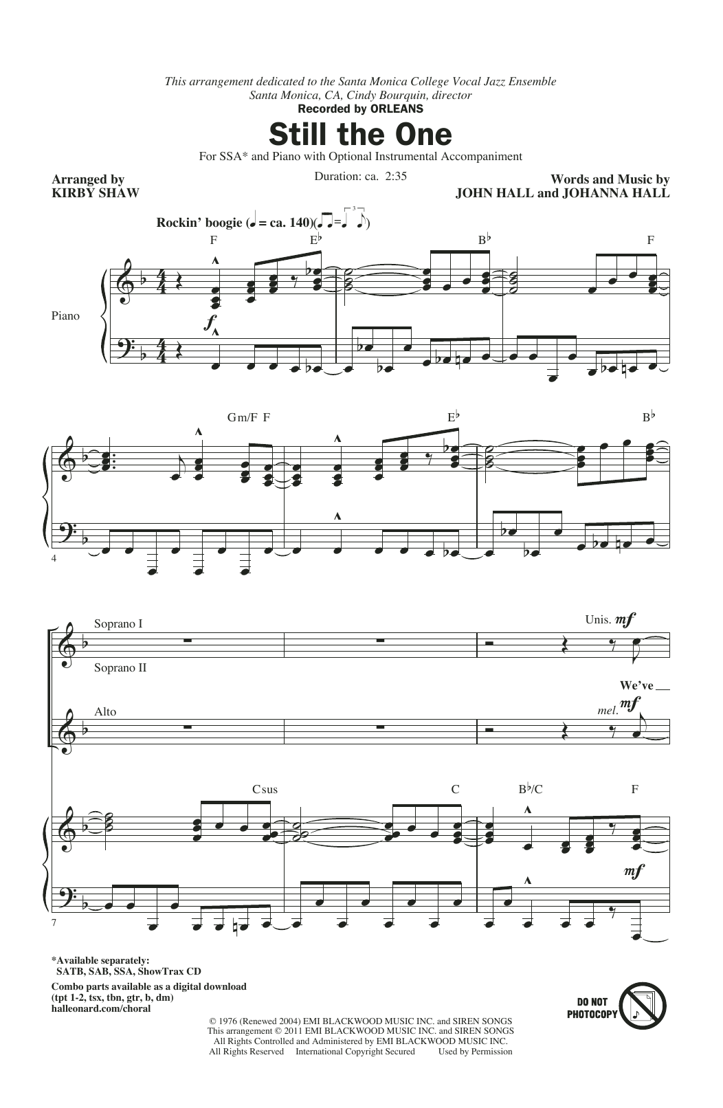 Orleans Still The One (arr. Kirby Shaw) Sheet Music Notes & Chords for SSA Choir - Download or Print PDF