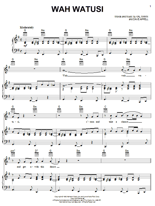 Orlons Wah Watusi Sheet Music Notes & Chords for Piano, Vocal & Guitar (Right-Hand Melody) - Download or Print PDF