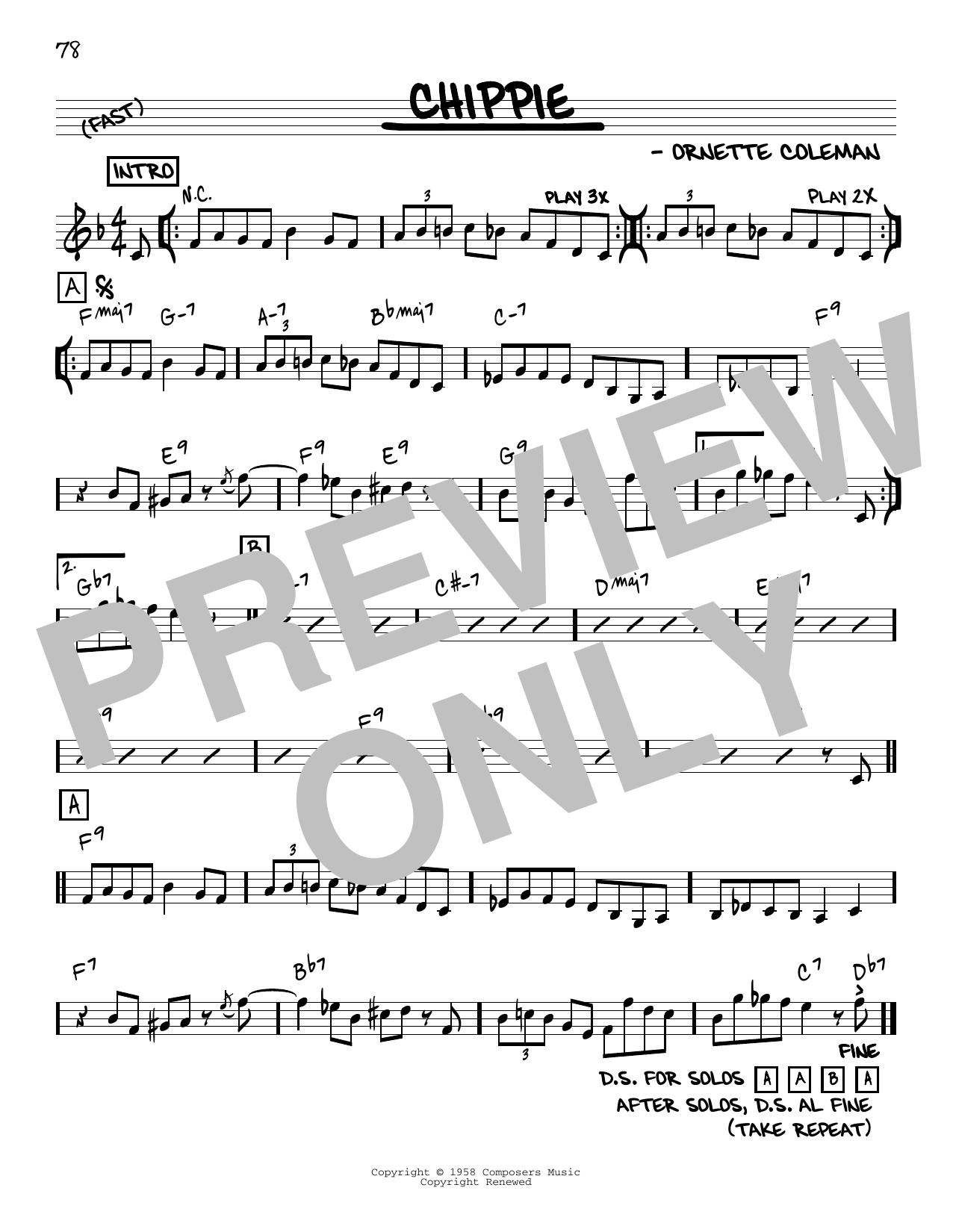 Ornette Coleman Chippie [Reharmonized version] (arr. Jack Grassel) Sheet Music Notes & Chords for Real Book – Melody & Chords - Download or Print PDF