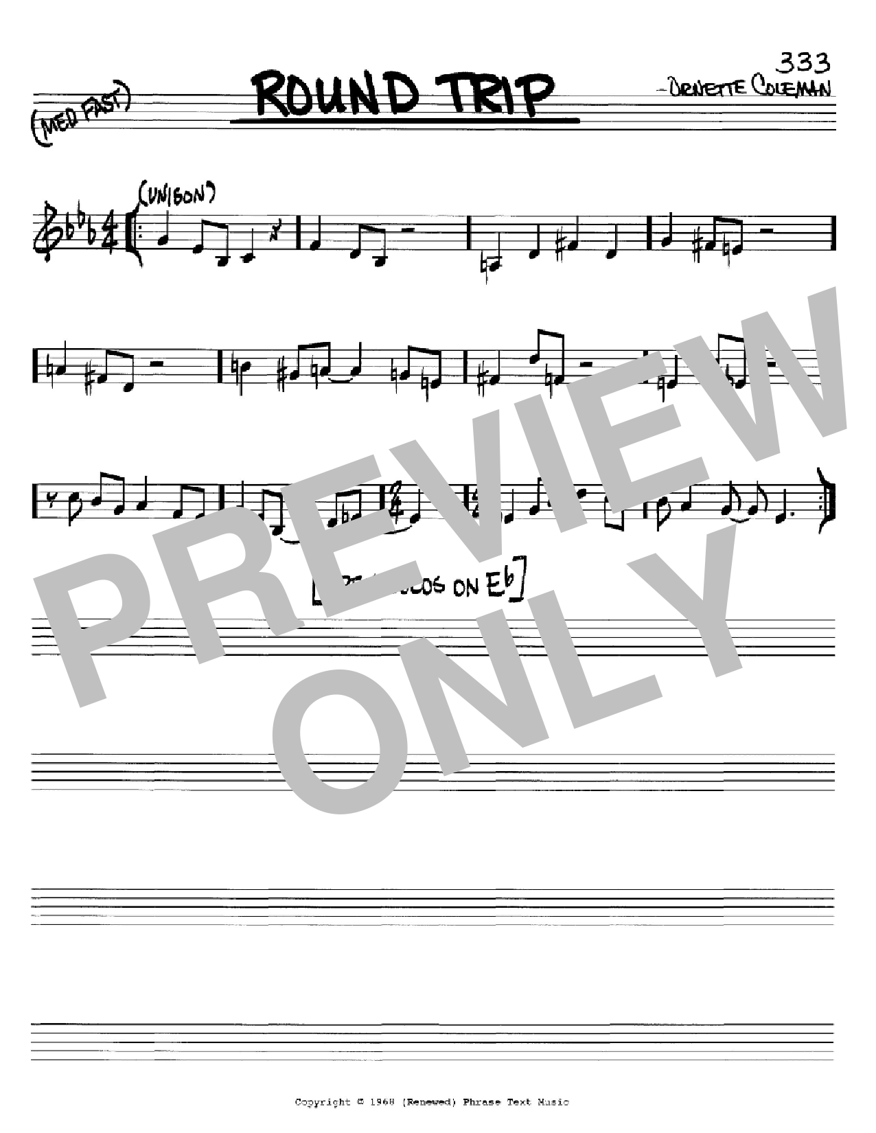 Ornette Coleman Round Trip Sheet Music Notes & Chords for Real Book - Melody & Chords - C Instruments - Download or Print PDF