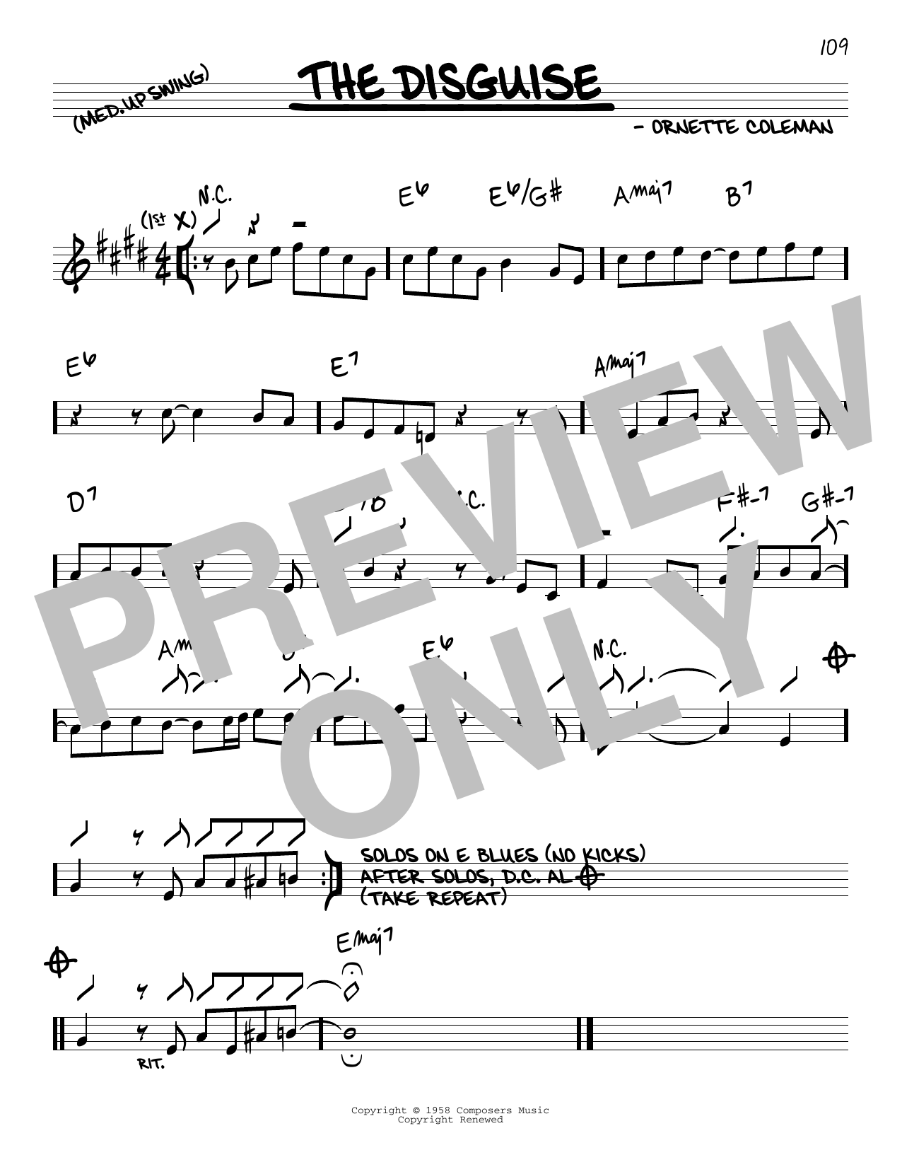 Ornette Coleman The Disguise Sheet Music Notes & Chords for Real Book – Melody & Chords - Download or Print PDF