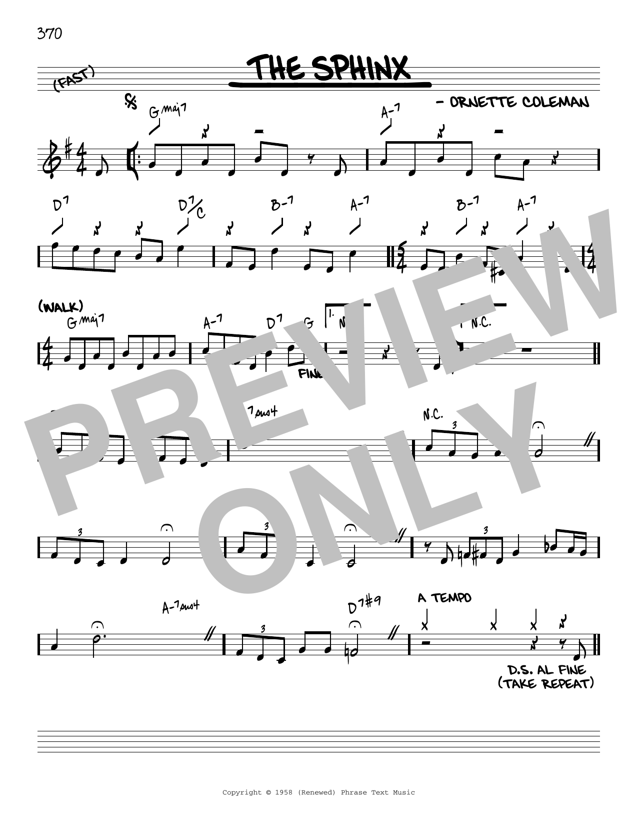 Ornette Coleman The Sphinx [Reharmonized version] (arr. Jack Grassel) Sheet Music Notes & Chords for Real Book – Melody & Chords - Download or Print PDF