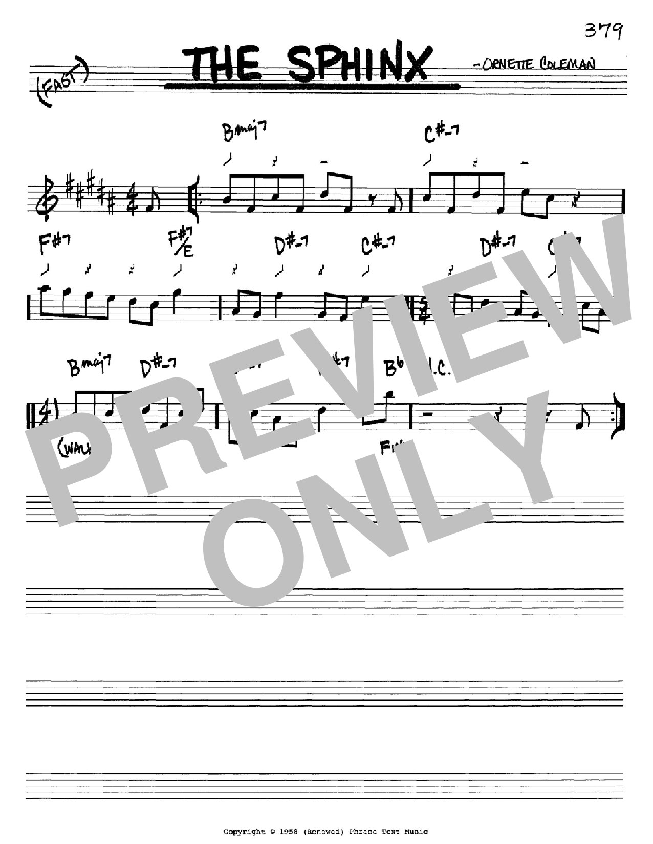 Ornette Coleman The Sphinx Sheet Music Notes & Chords for Real Book - Melody & Chords - Bass Clef Instruments - Download or Print PDF