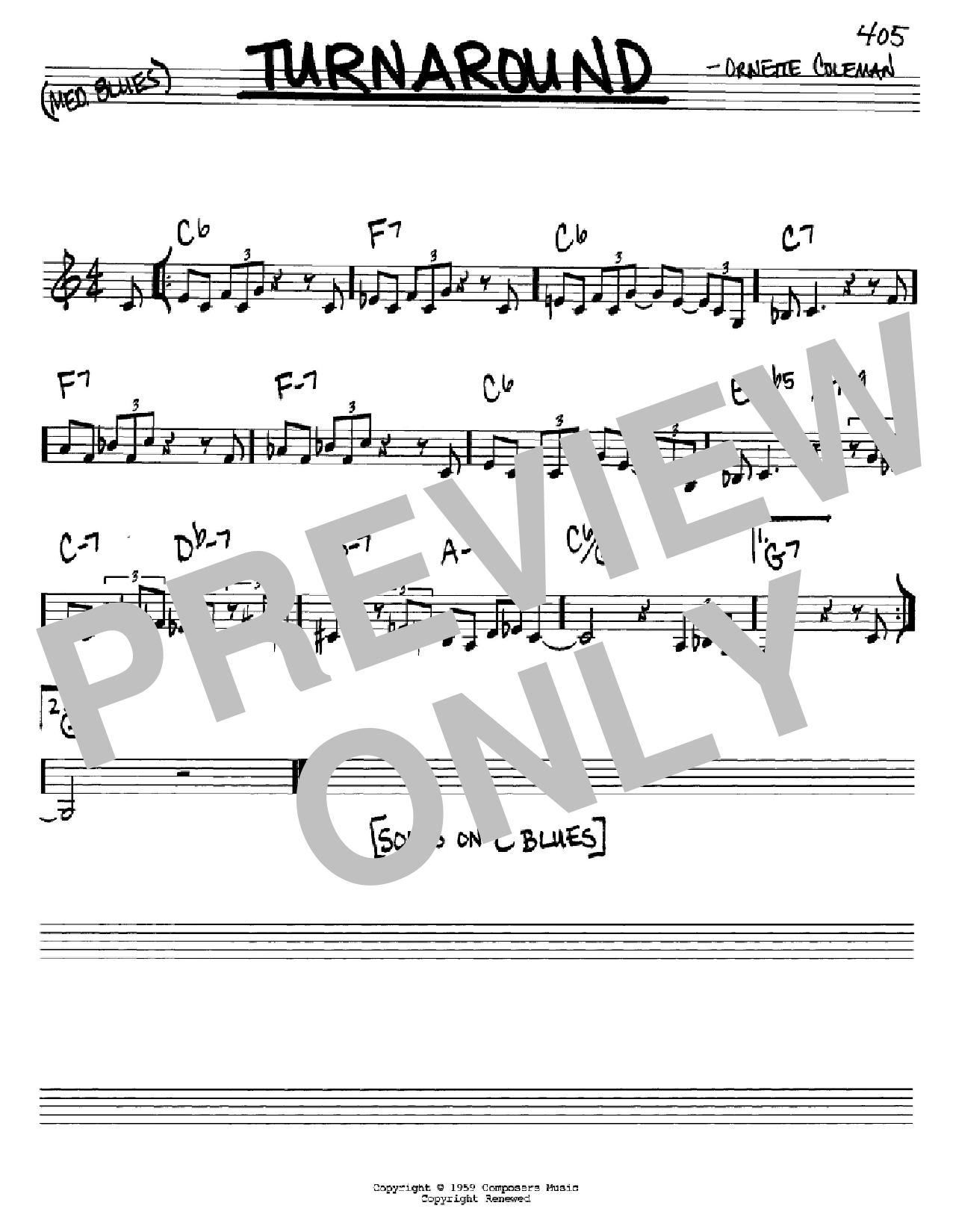 Ornette Coleman Turnaround Sheet Music Notes & Chords for Real Book - Melody & Chords - C Instruments - Download or Print PDF
