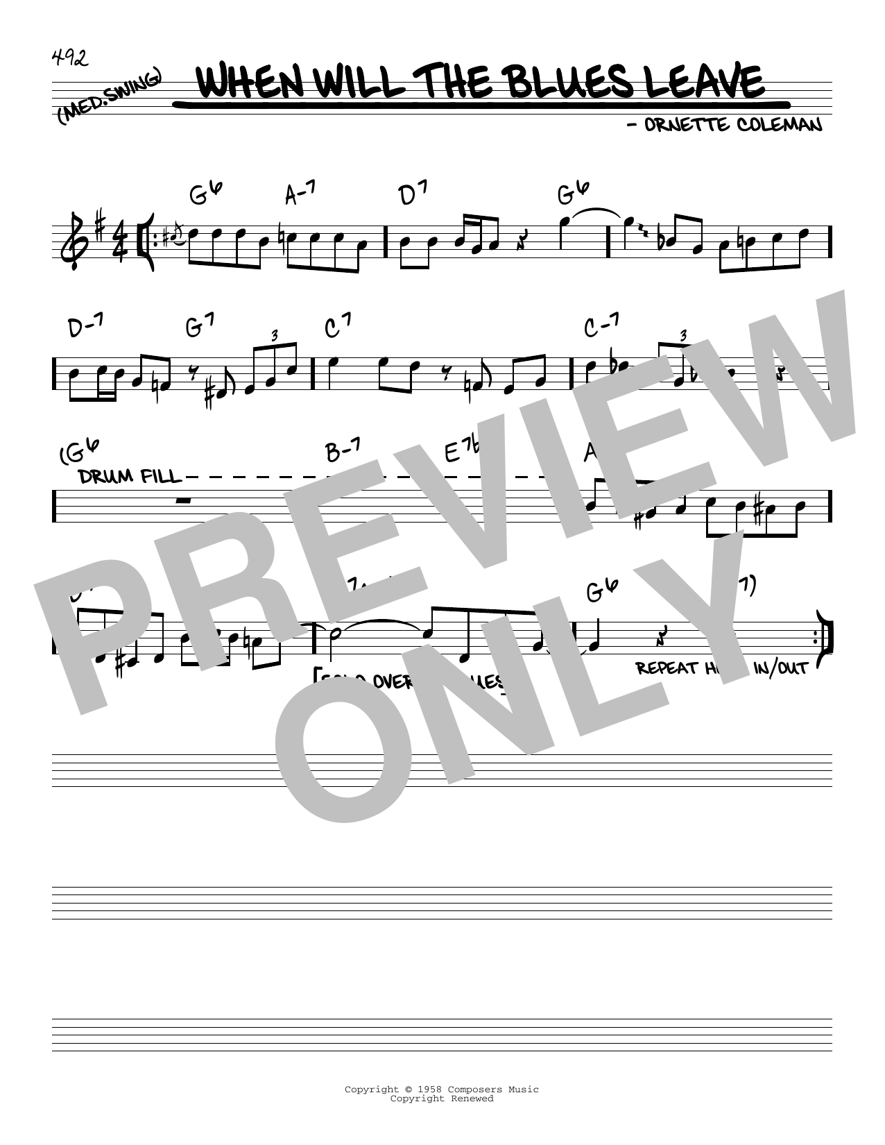 Ornette Coleman When Will The Blues Leave Sheet Music Notes & Chords for Real Book – Melody & Chords - Download or Print PDF