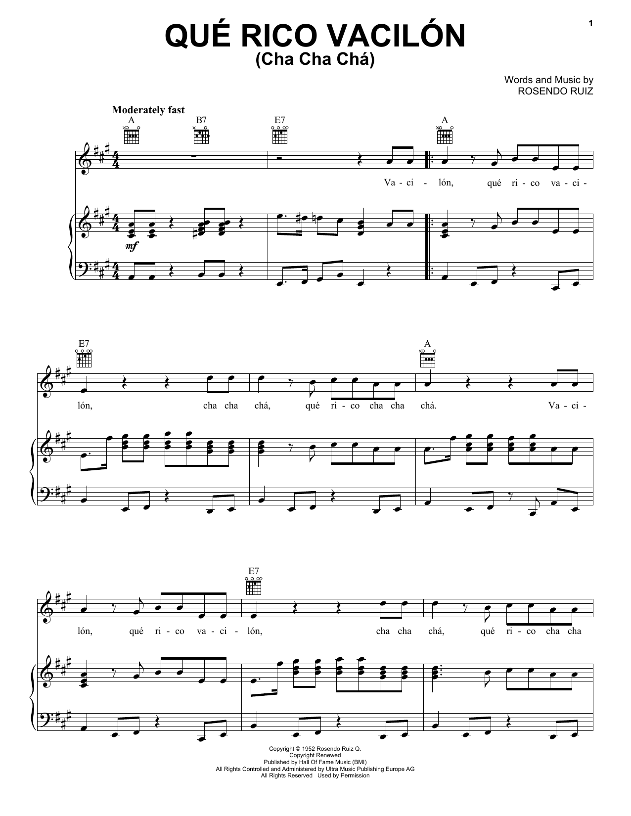 Orquesta Aragon Que Rico Vacilon (Cha Cha Cha) Sheet Music Notes & Chords for Piano, Vocal & Guitar (Right-Hand Melody) - Download or Print PDF