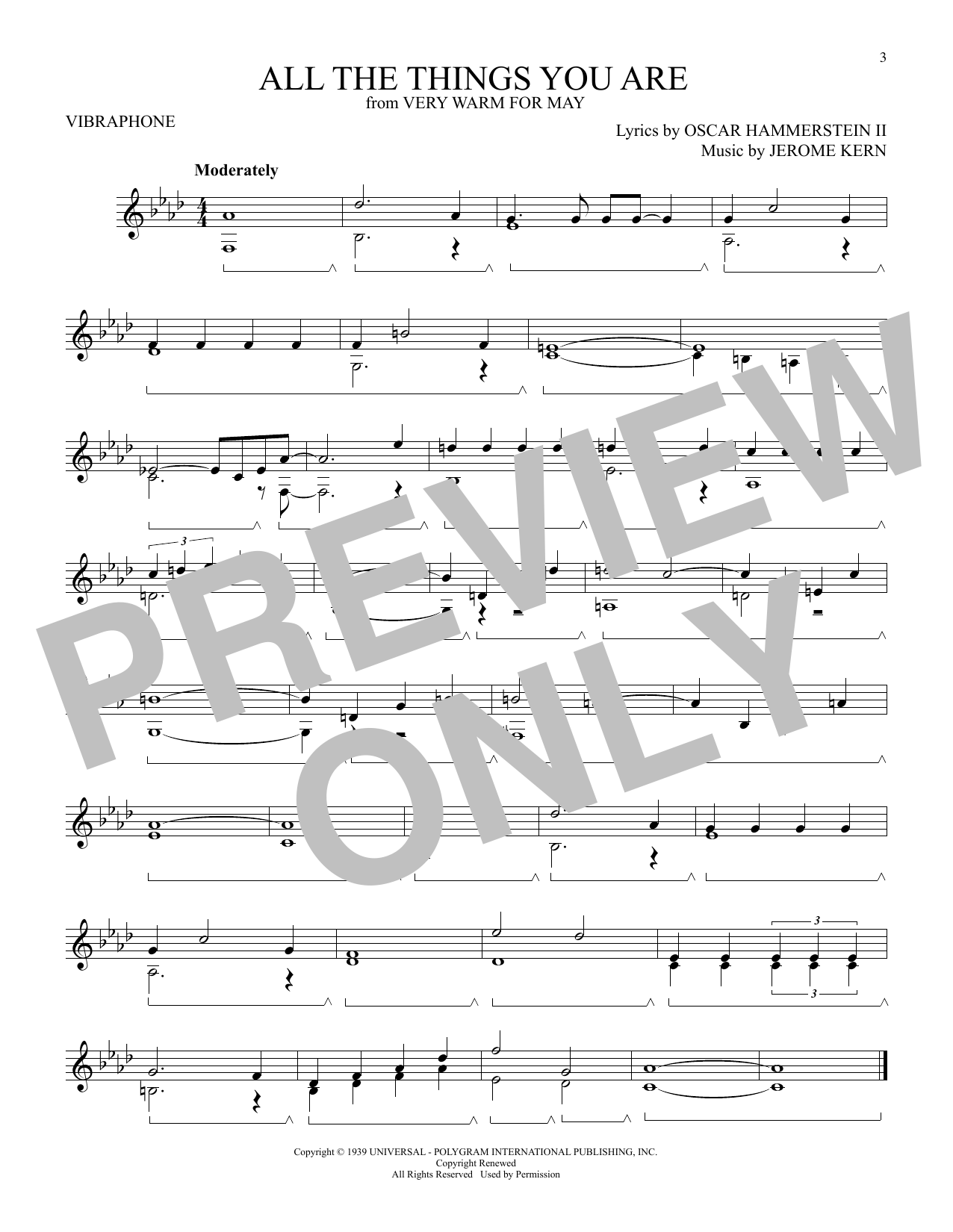Oscar Hammerstein II & Jerome Kern All The Things You Are (from Very Warm For May) Sheet Music Notes & Chords for Vibraphone Solo - Download or Print PDF
