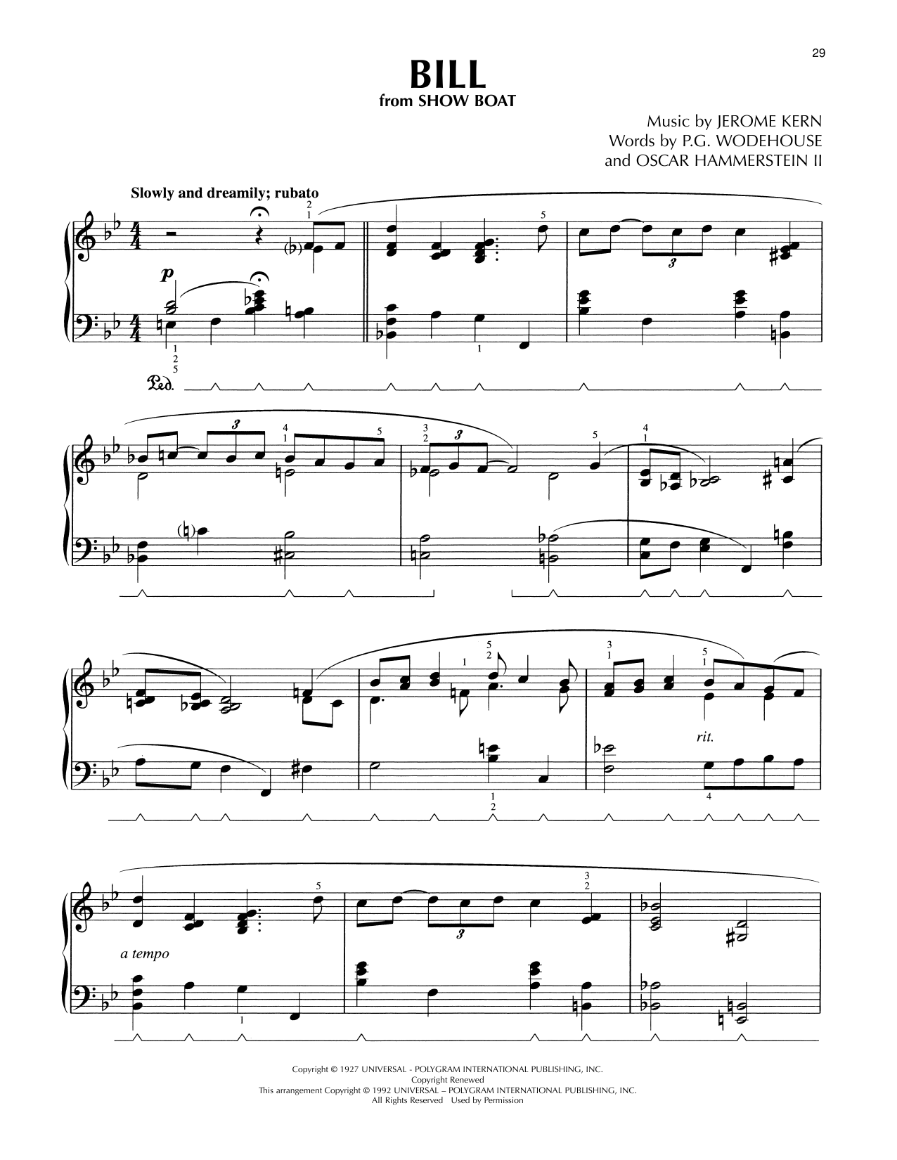 Oscar Hammerstein II & Jerome Kern Bill (from Show Boat) (arr. Lee Evans) Sheet Music Notes & Chords for Piano Solo - Download or Print PDF