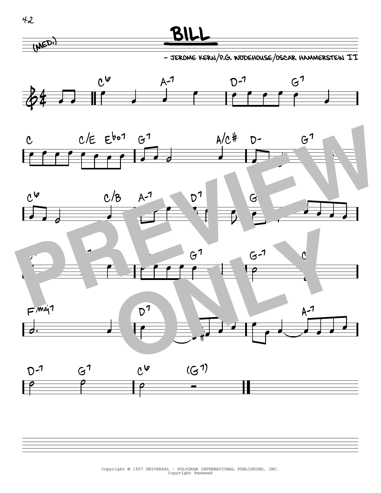 Oscar Hammerstein II & Jerome Kern Bill Sheet Music Notes & Chords for Real Book – Melody & Chords - Download or Print PDF