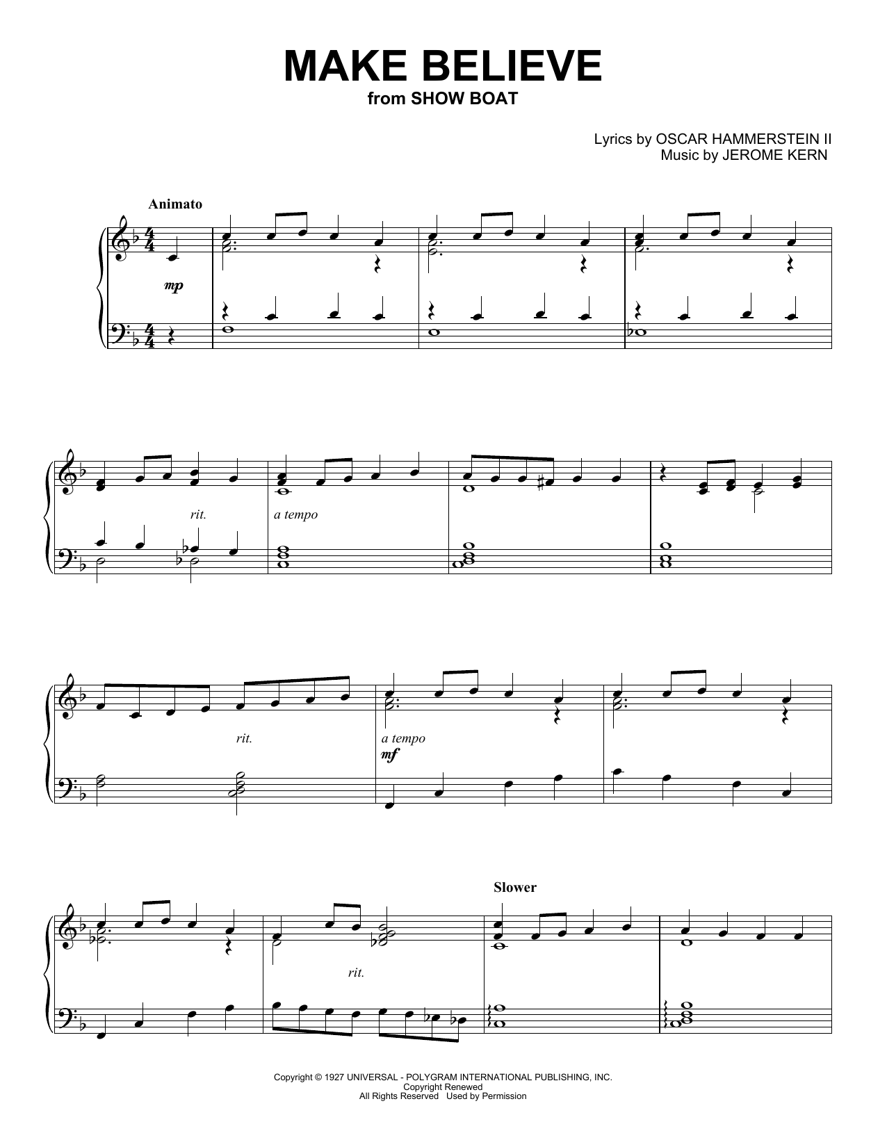 Oscar Hammerstein II & Jerome Kern Make Believe (from Show Boat) Sheet Music Notes & Chords for Piano Solo - Download or Print PDF
