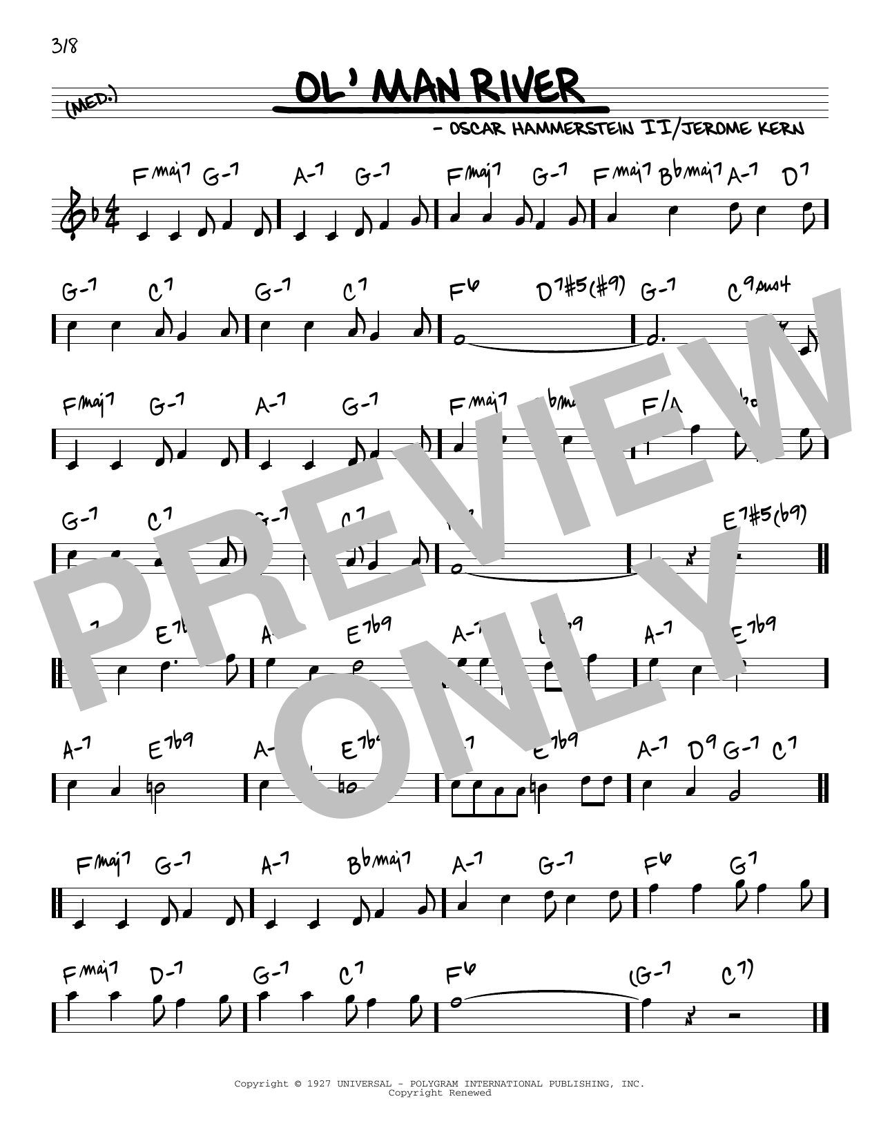 Oscar Hammerstein II & Jerome Kern Ol' Man River Sheet Music Notes & Chords for Real Book – Melody & Chords - Download or Print PDF
