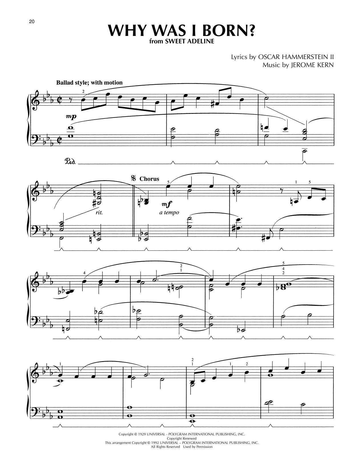 Oscar Hammerstein II & Jerome Kern Why Was I Born? (from Sweet Adeline) (arr. Lee Evans) Sheet Music Notes & Chords for Piano Solo - Download or Print PDF