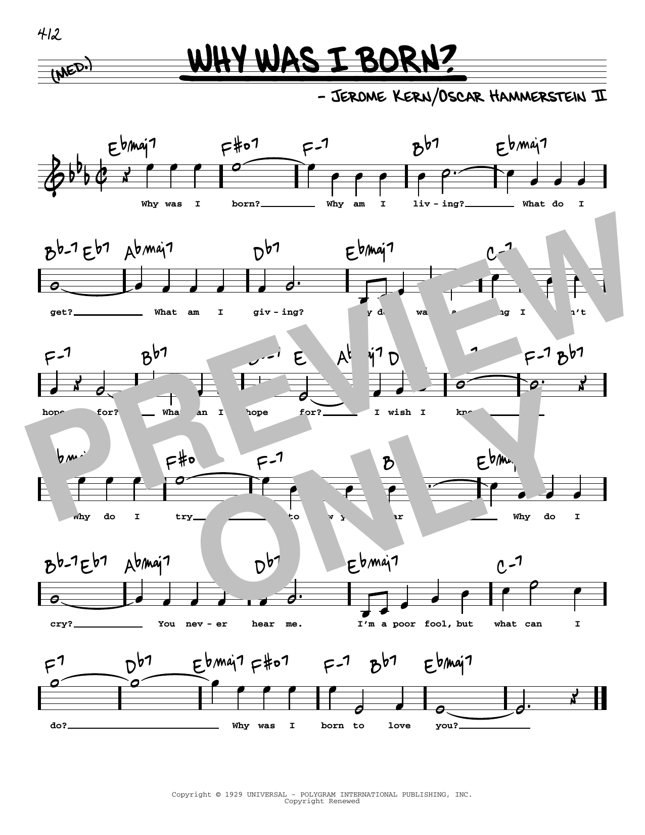 Oscar Hammerstein II & Jerome Kern Why Was I Born? (High Voice) Sheet Music Notes & Chords for Real Book – Melody, Lyrics & Chords - Download or Print PDF