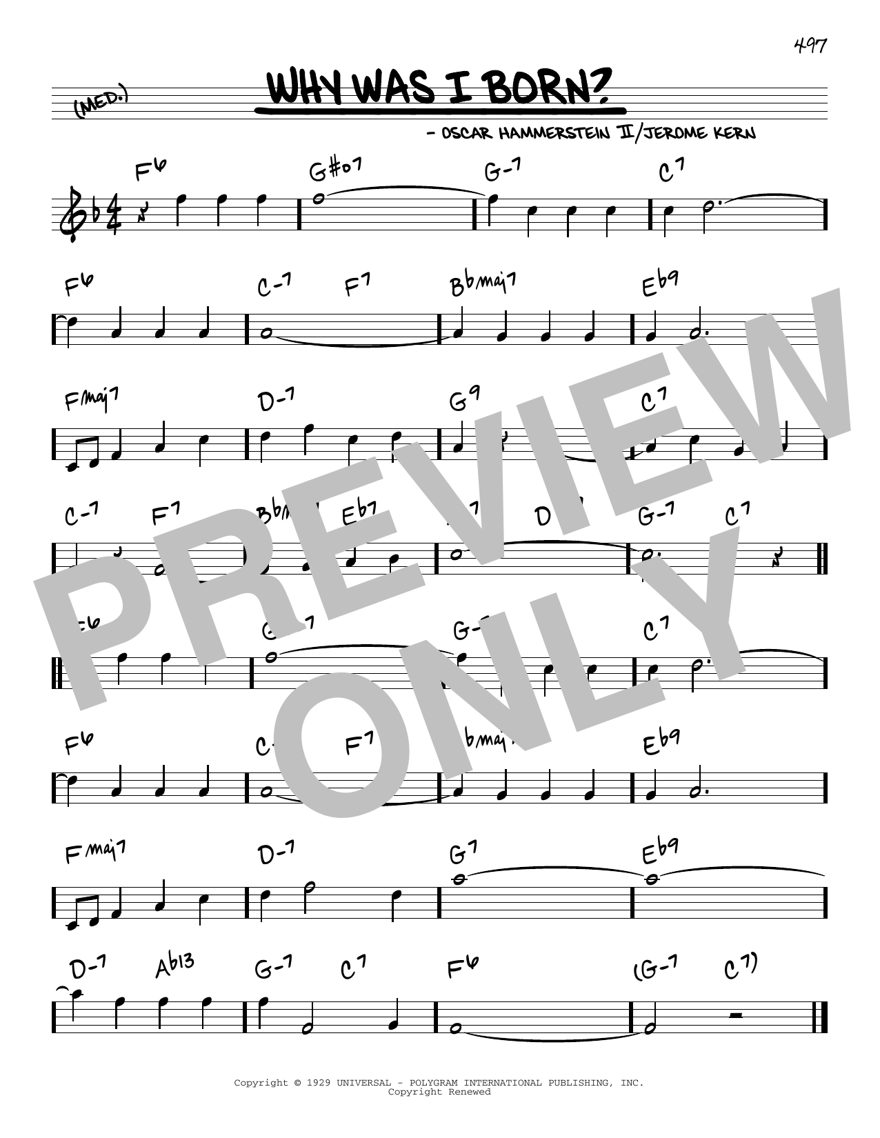 Oscar Hammerstein II & Jerome Kern Why Was I Born? Sheet Music Notes & Chords for Real Book – Melody & Chords - Download or Print PDF