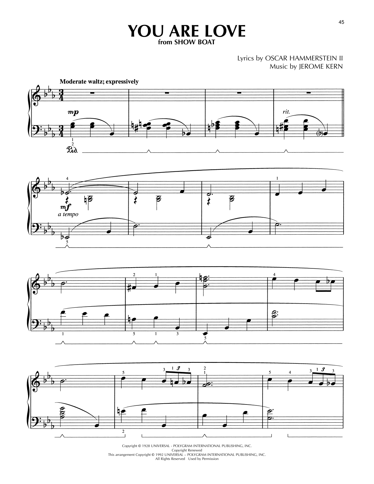 Oscar Hammerstein II & Jerome Kern You Are Love (from Show Boat) (arr. Lee Evans) Sheet Music Notes & Chords for Piano Solo - Download or Print PDF