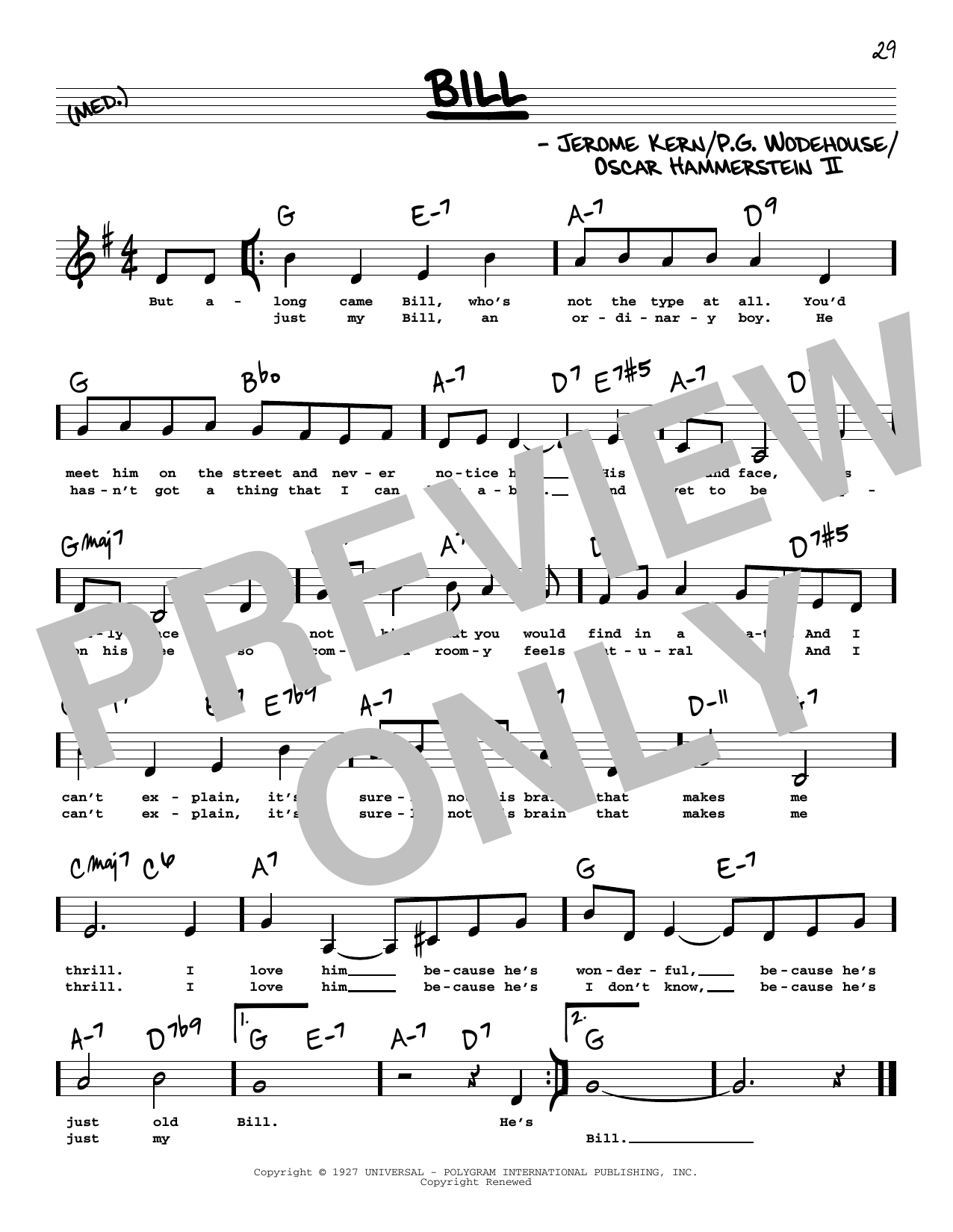 Oscar Hammerstein II Bill (Low Voice) Sheet Music Notes & Chords for Real Book – Melody, Lyrics & Chords - Download or Print PDF