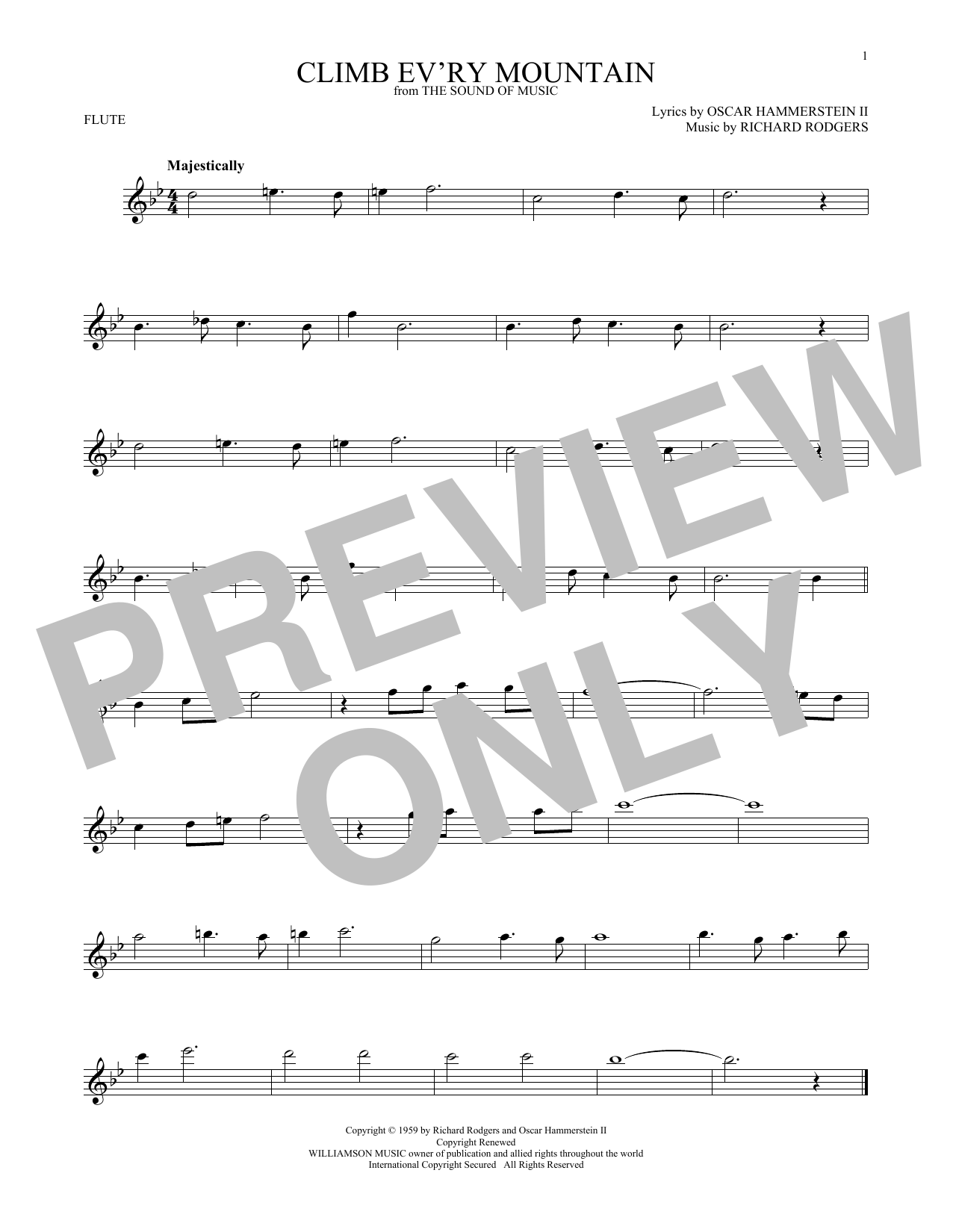 Oscar Hammerstein II Climb Ev'ry Mountain Sheet Music Notes & Chords for Flute - Download or Print PDF