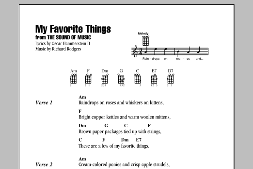 Oscar Hammerstein II My Favorite Things Sheet Music Notes & Chords for Ukulele with strumming patterns - Download or Print PDF