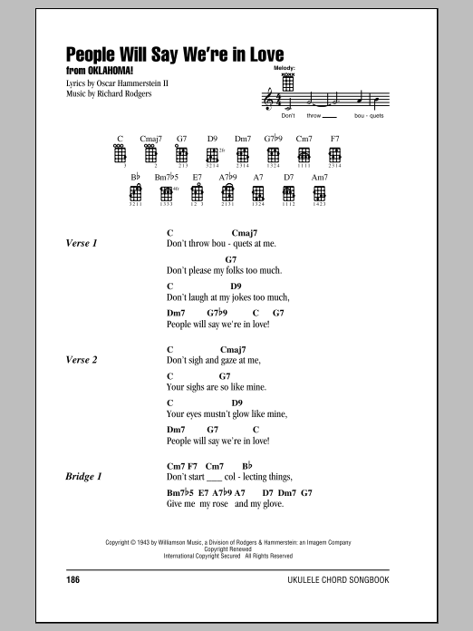 Oscar Hammerstein II People Will Say We're In Love (from Oklahoma!) Sheet Music Notes & Chords for Ukulele with strumming patterns - Download or Print PDF