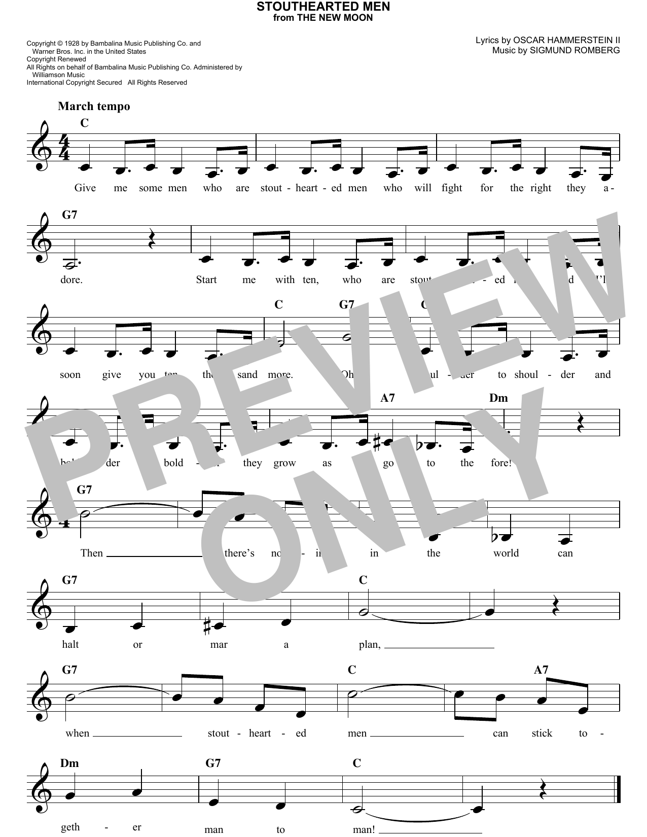 Oscar Hammerstein II Stouthearted Men Sheet Music Notes & Chords for Melody Line, Lyrics & Chords - Download or Print PDF