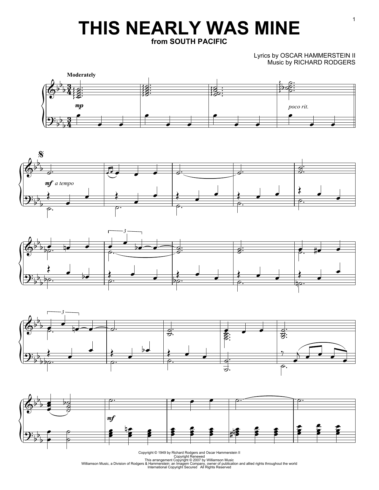 Oscar Hammerstein II This Nearly Was Mine Sheet Music Notes & Chords for Piano - Download or Print PDF