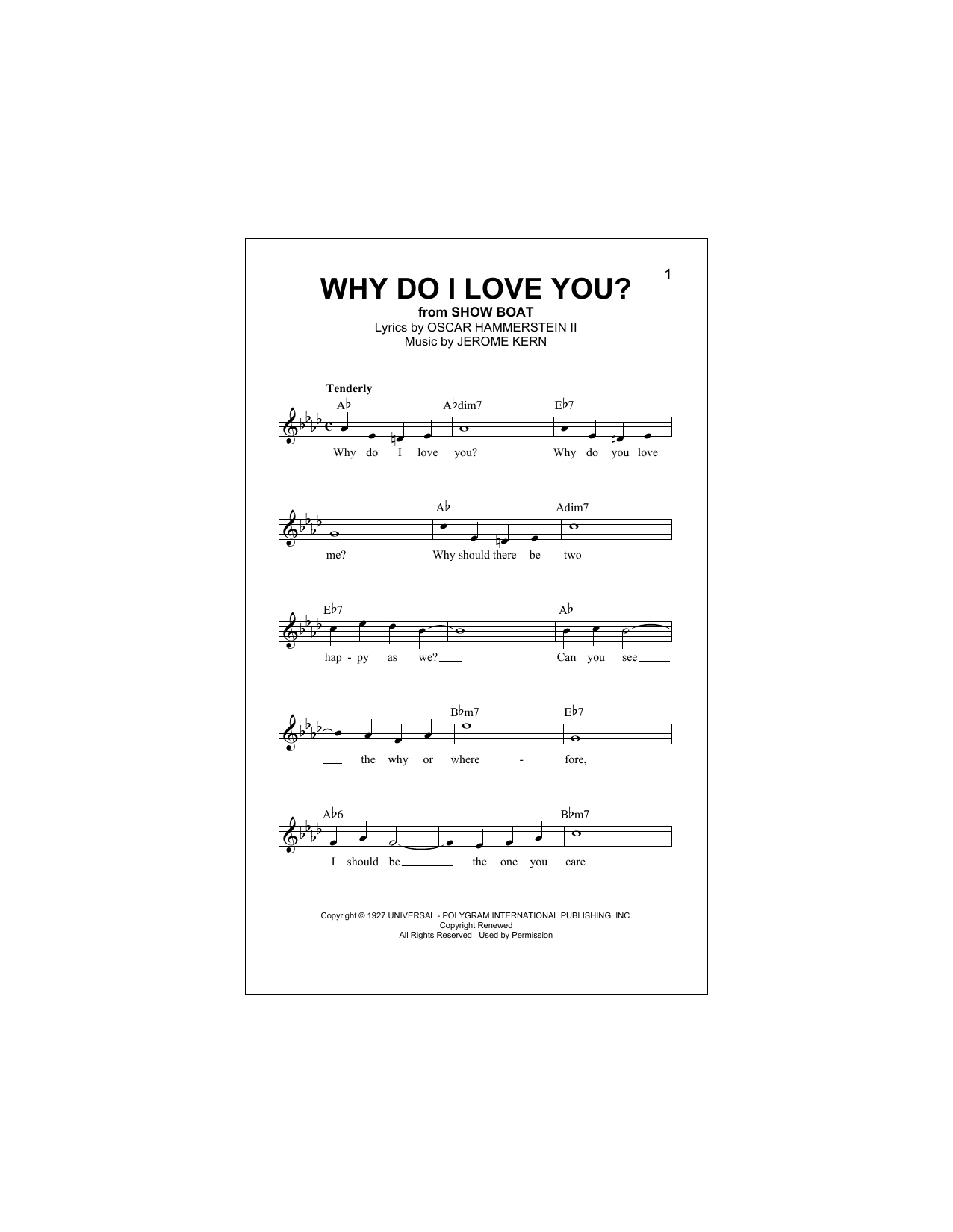 Oscar Hammerstein II Why Do I Love You? Sheet Music Notes & Chords for Melody Line, Lyrics & Chords - Download or Print PDF