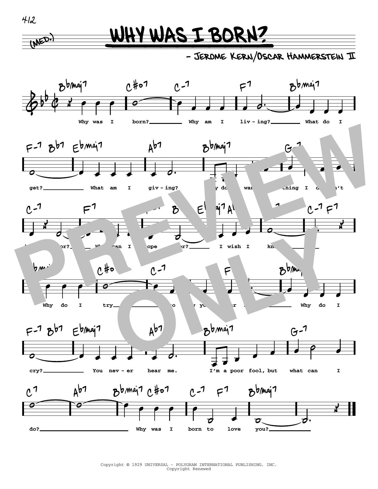 Oscar Hammerstein II Why Was I Born? (Low Voice) Sheet Music Notes & Chords for Real Book – Melody, Lyrics & Chords - Download or Print PDF