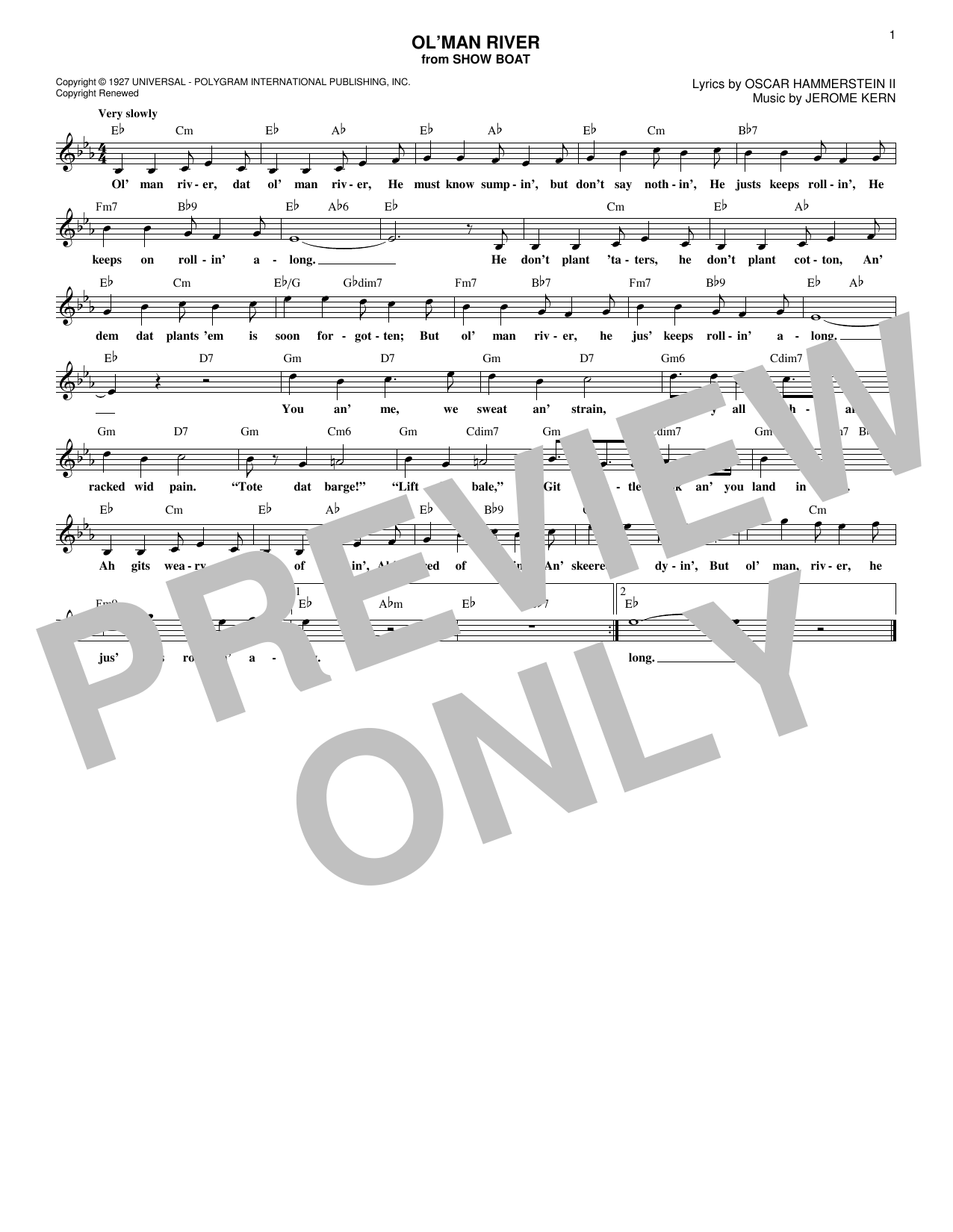 Oscar Hammerstein II Ol' Man River Sheet Music Notes & Chords for Cello - Download or Print PDF