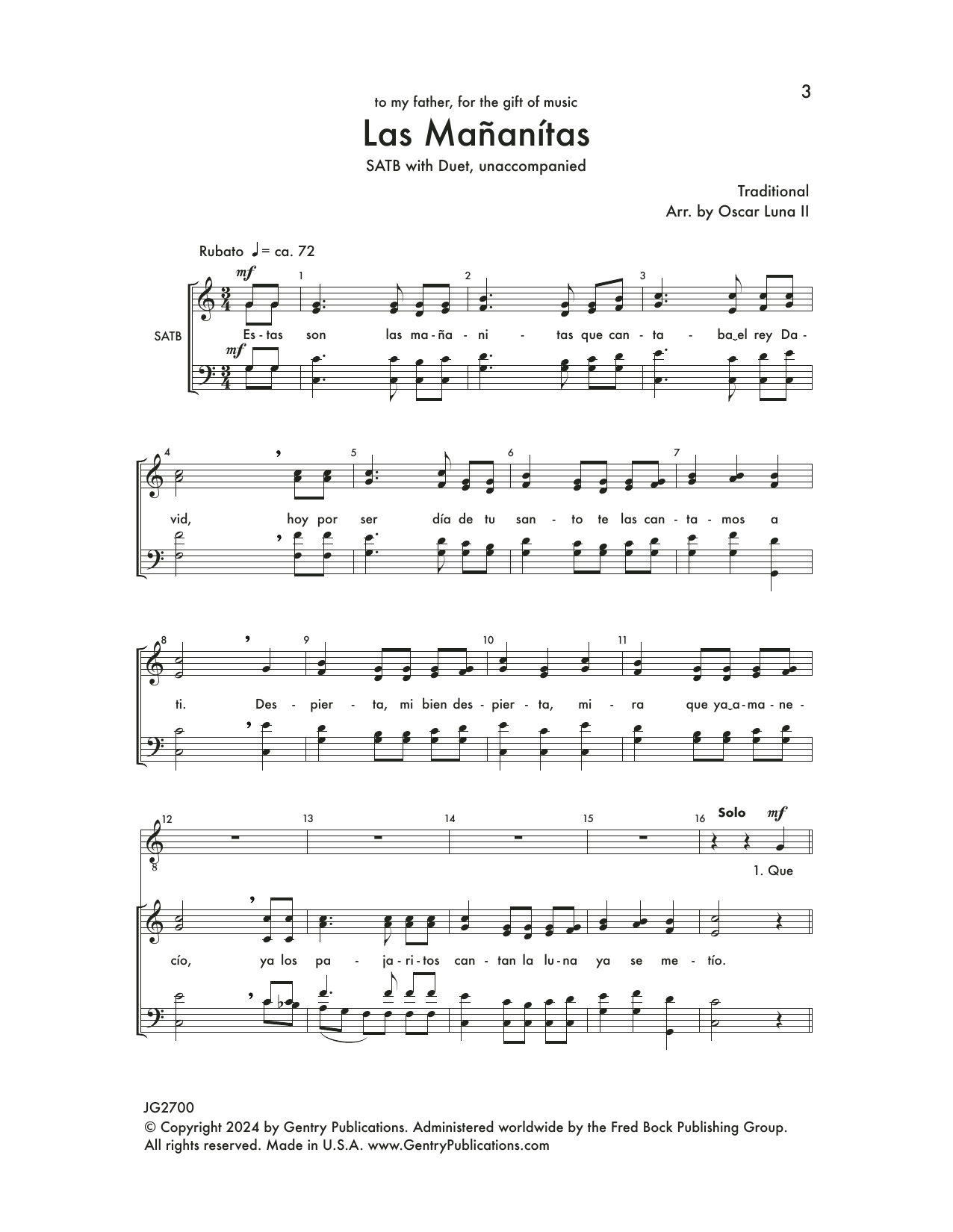 Oscar Luna Las Mañanitas Sheet Music Notes & Chords for SATB Choir - Download or Print PDF