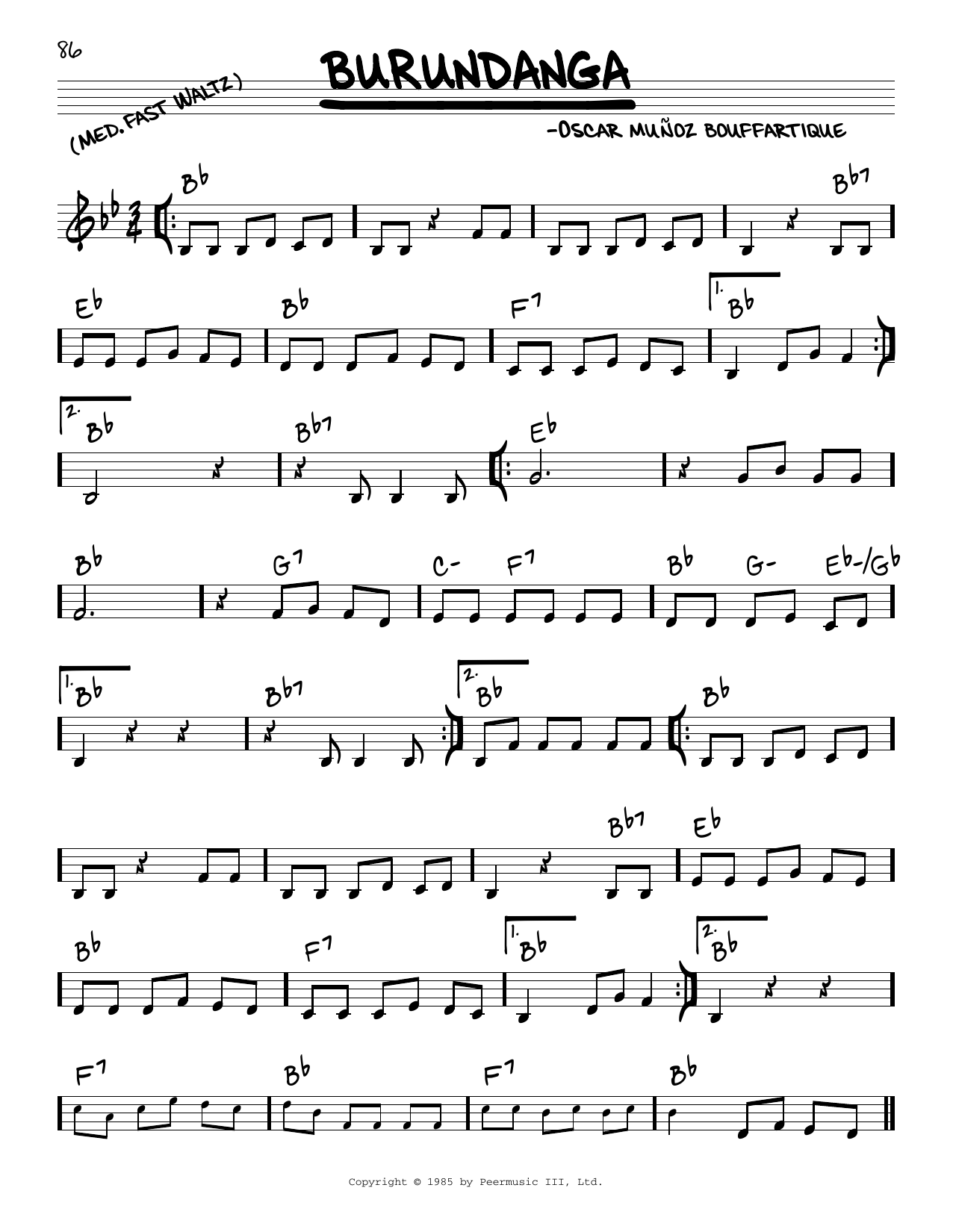 Oscar Munoz Bouffartique Burundanga Sheet Music Notes & Chords for Real Book – Melody & Chords - Download or Print PDF