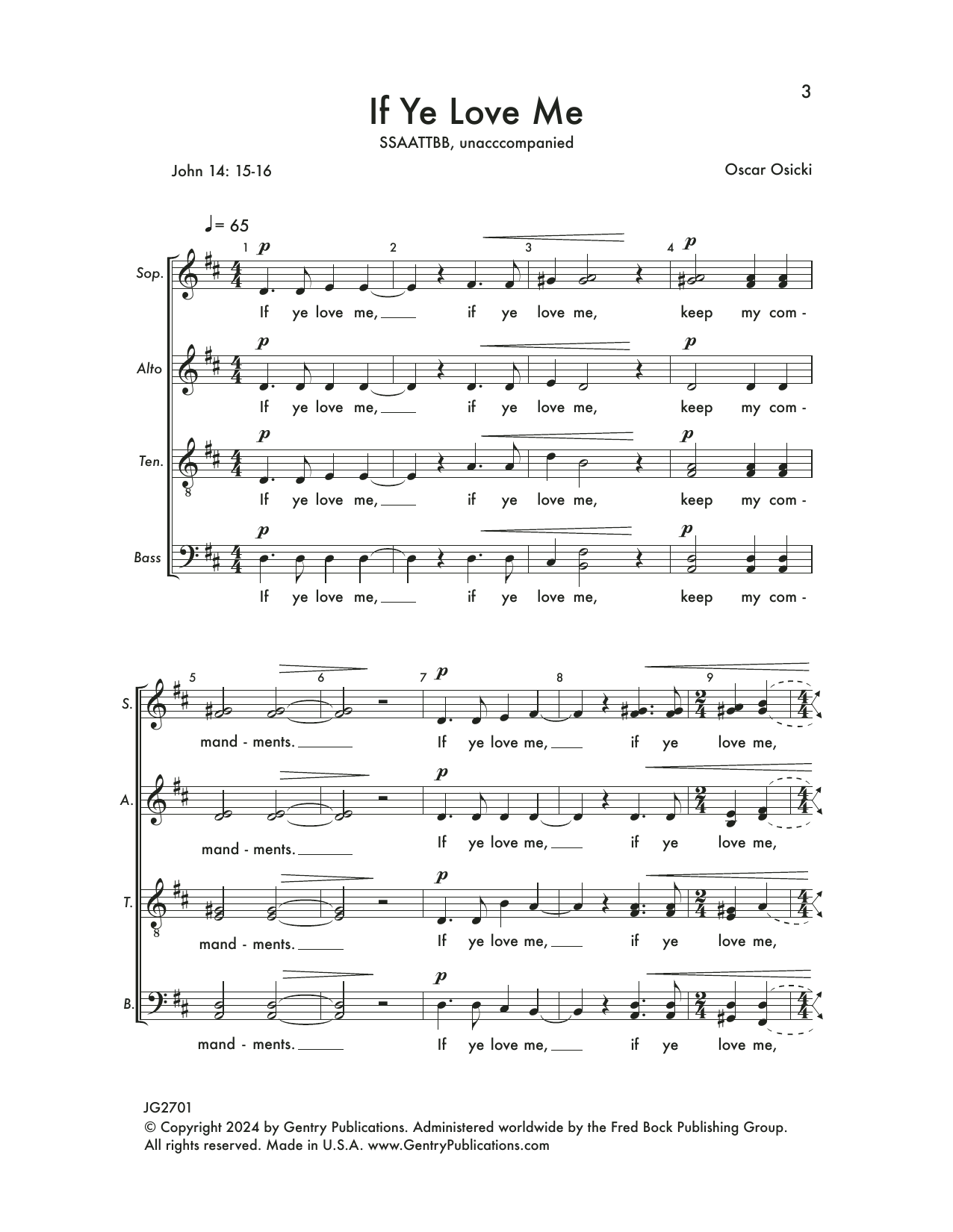 Oscar Osicki If Ye Love Me Sheet Music Notes & Chords for SATB Choir - Download or Print PDF