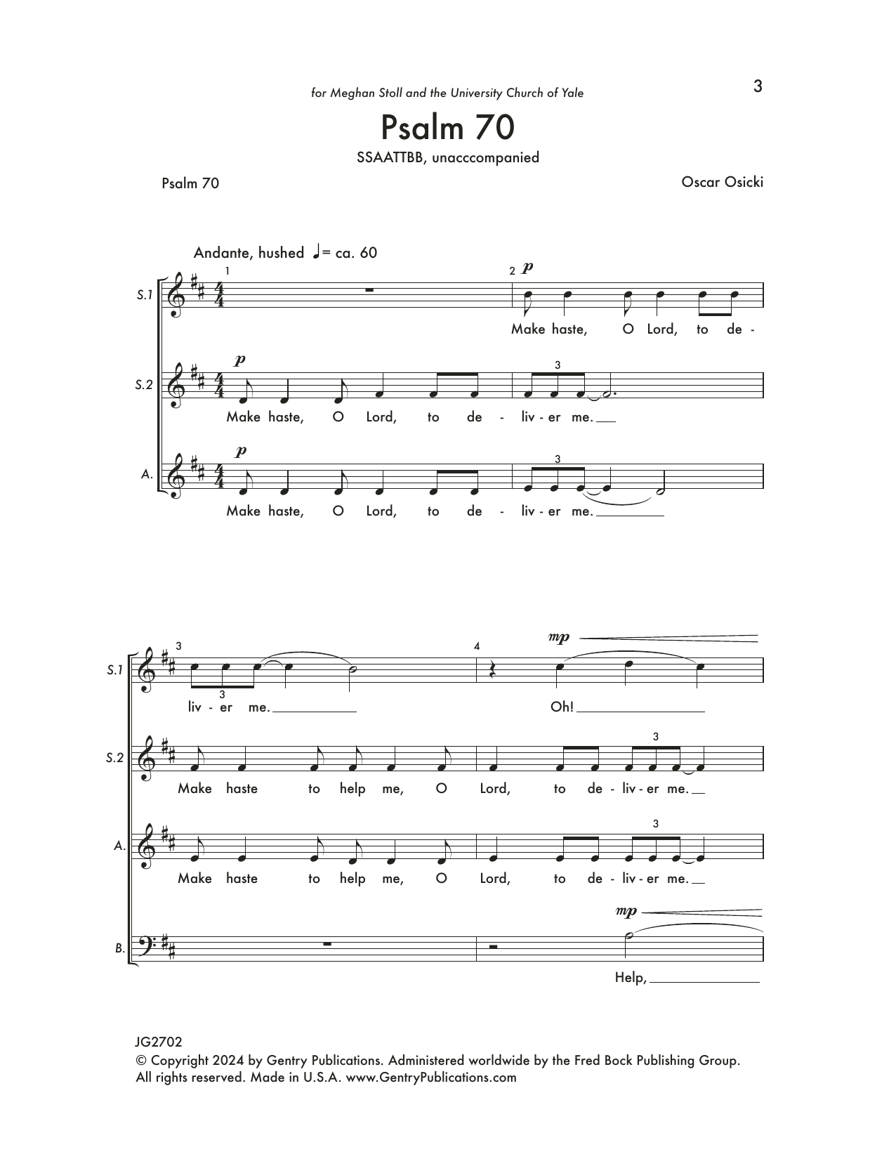 Oscar Osicki Psalm 70 Sheet Music Notes & Chords for Choir - Download or Print PDF