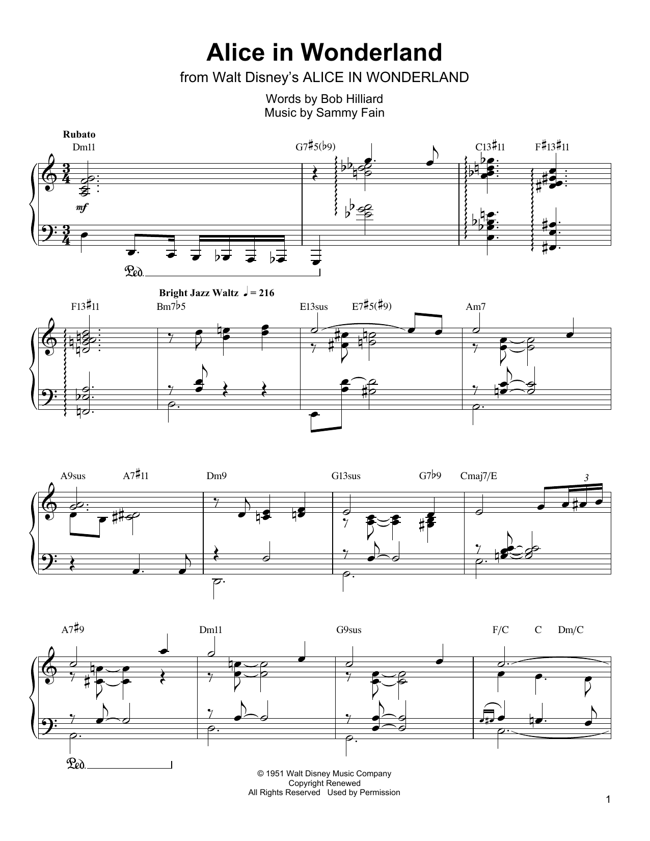 Oscar Peterson Alice In Wonderland Sheet Music Notes & Chords for Piano Transcription - Download or Print PDF