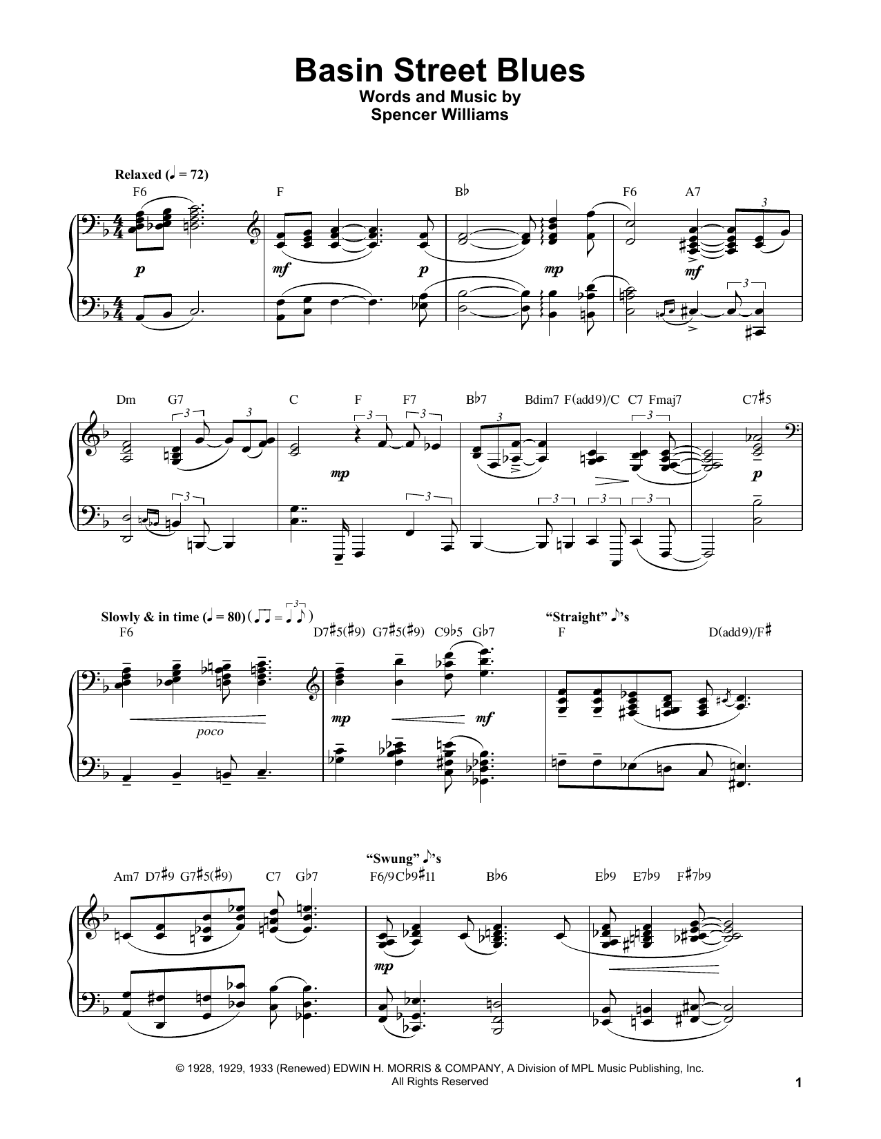 Oscar Peterson Basin Street Blues Sheet Music Notes & Chords for Piano Transcription - Download or Print PDF