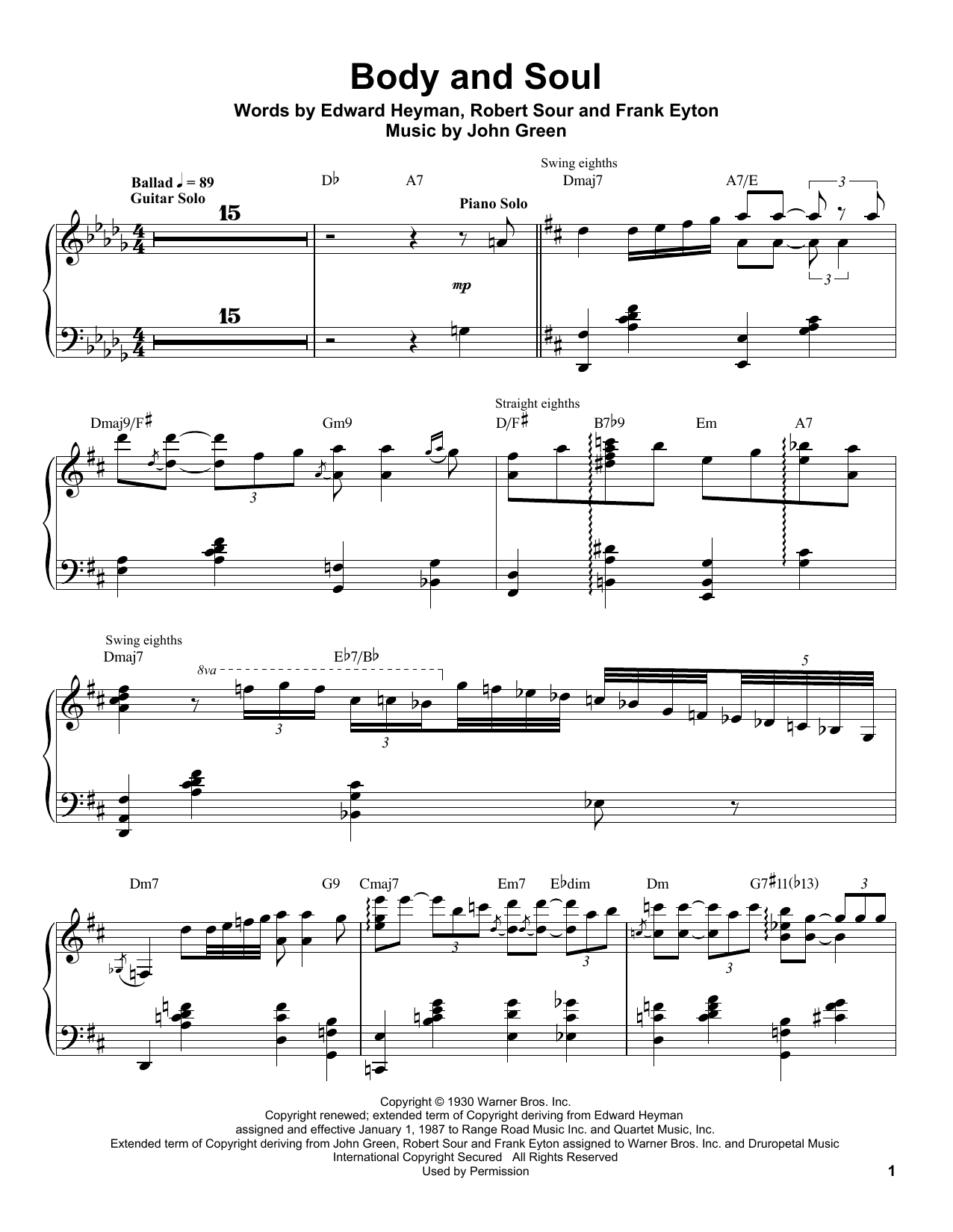 Oscar Peterson Body And Soul Sheet Music Notes & Chords for Piano Transcription - Download or Print PDF