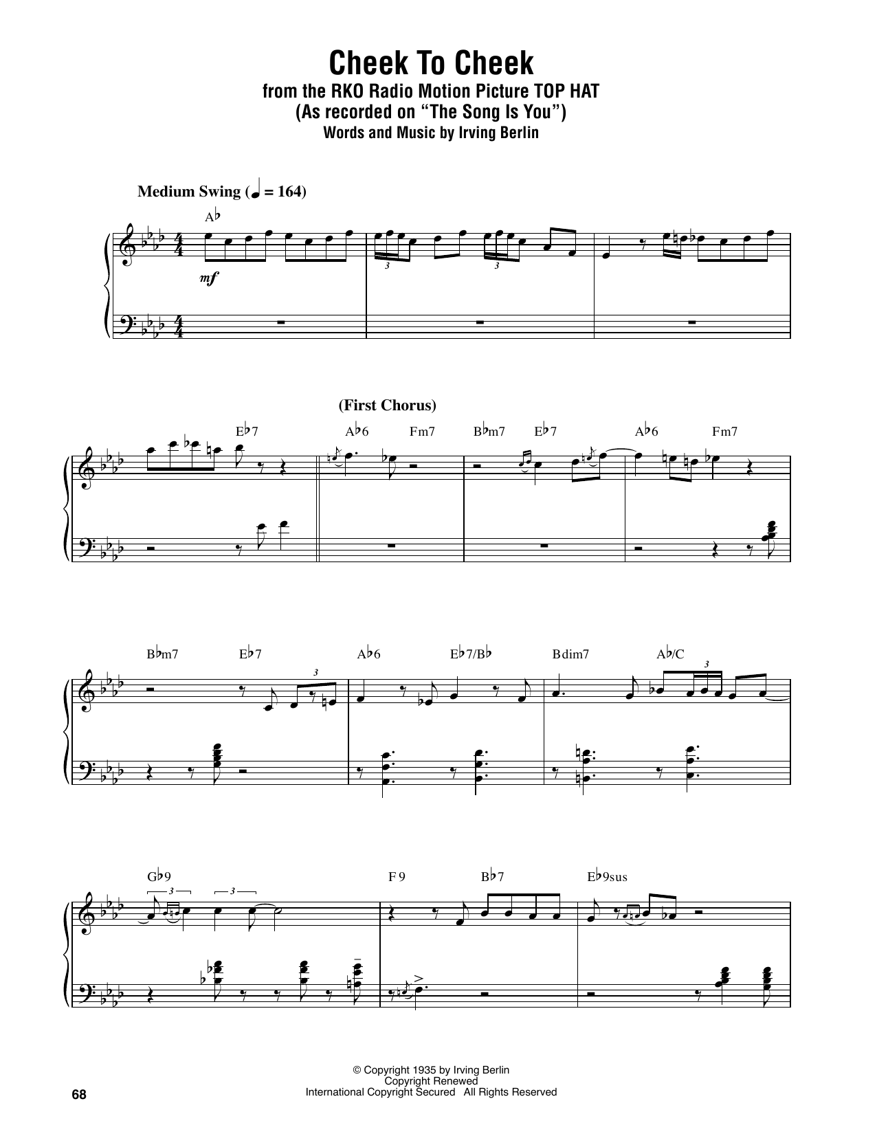 Oscar Peterson Cheek To Cheek Sheet Music Notes & Chords for Piano Transcription - Download or Print PDF