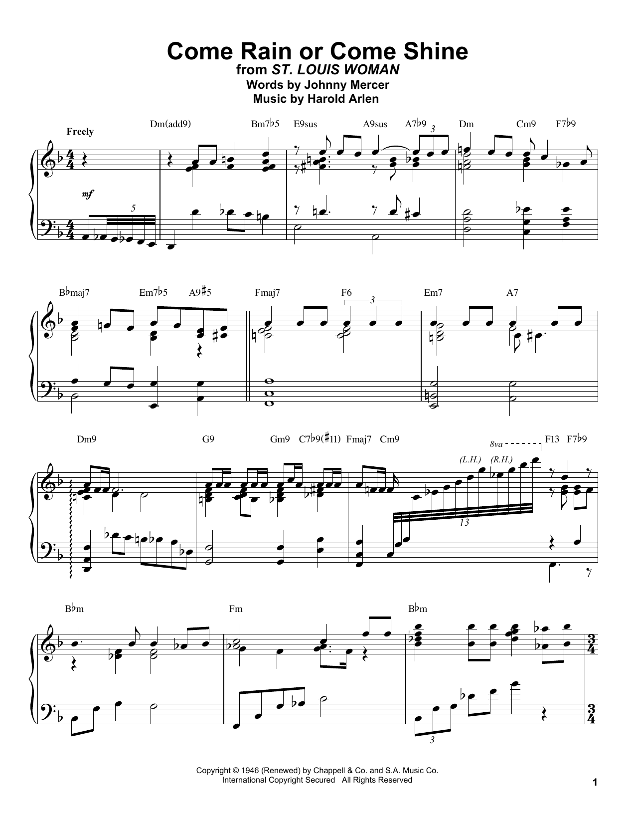 Oscar Peterson Come Rain Or Come Shine Sheet Music Notes & Chords for Piano Transcription - Download or Print PDF