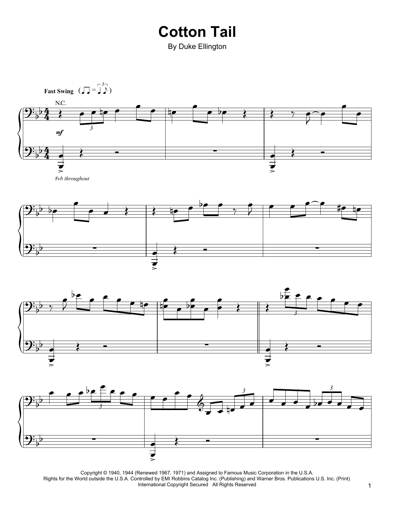 Oscar Peterson Cotton Tail Sheet Music Notes & Chords for Piano Transcription - Download or Print PDF