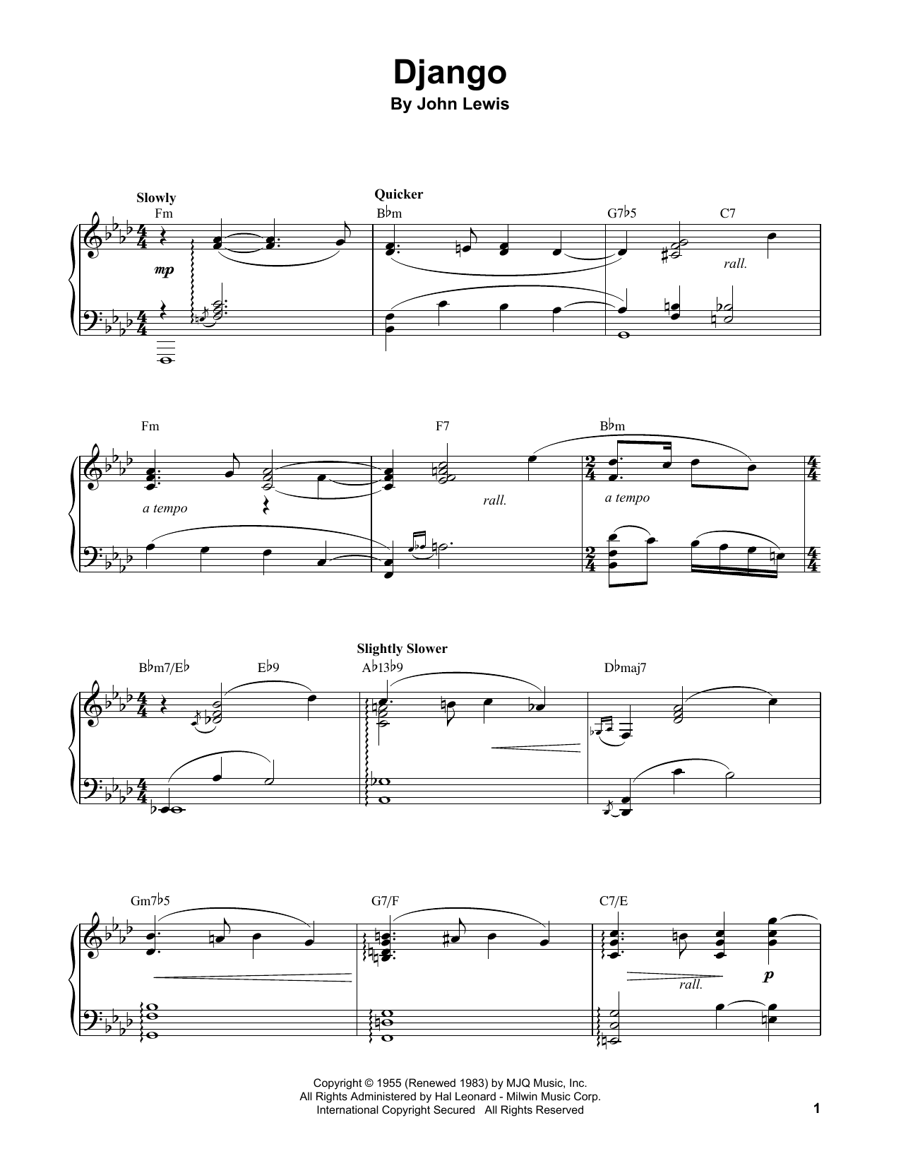 Oscar Peterson Django Sheet Music Notes & Chords for Piano Transcription - Download or Print PDF