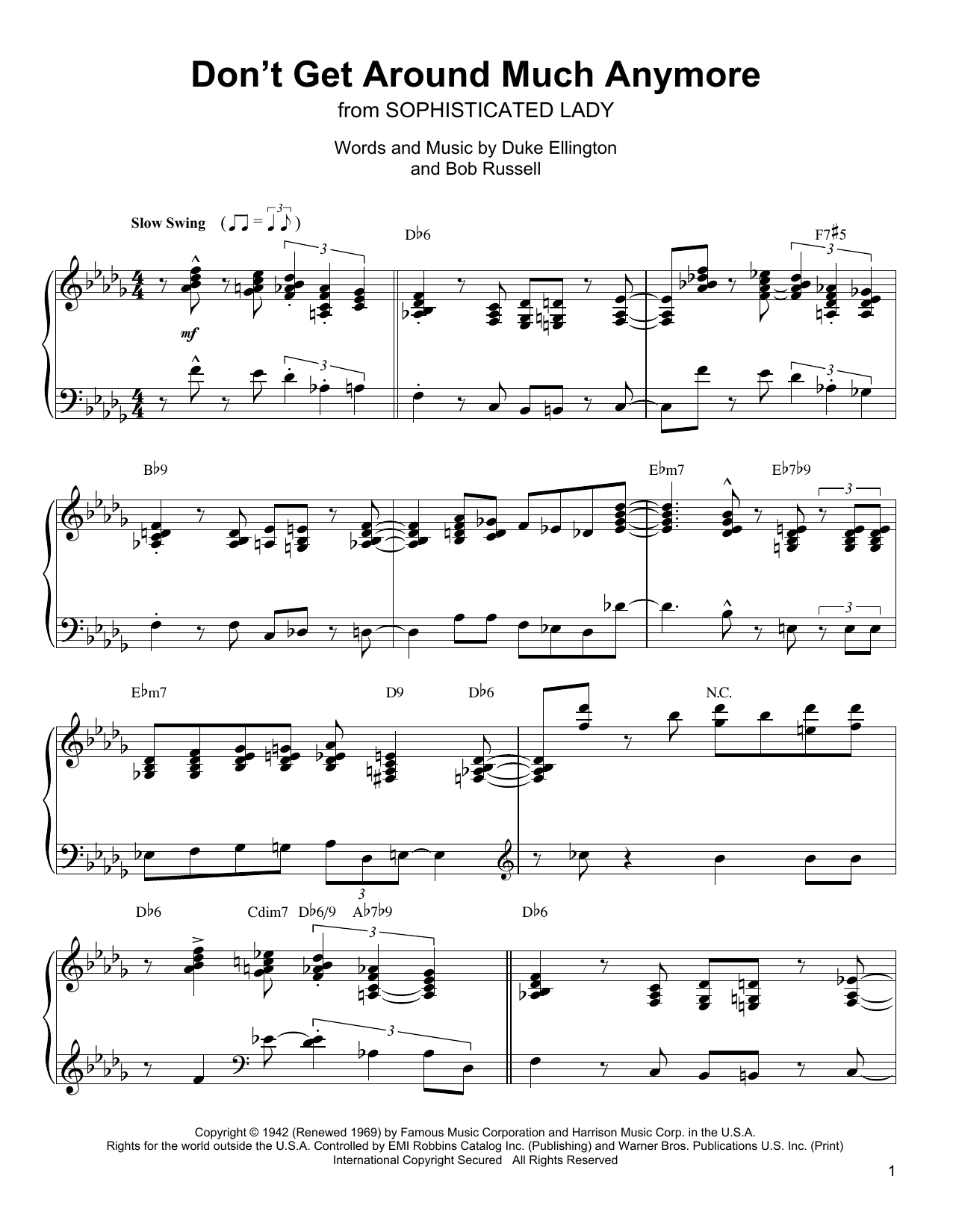 Oscar Peterson Don't Get Around Much Anymore Sheet Music Notes & Chords for Piano Transcription - Download or Print PDF