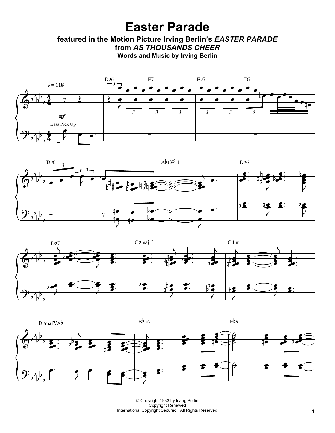Oscar Peterson Easter Parade Sheet Music Notes & Chords for Piano Transcription - Download or Print PDF