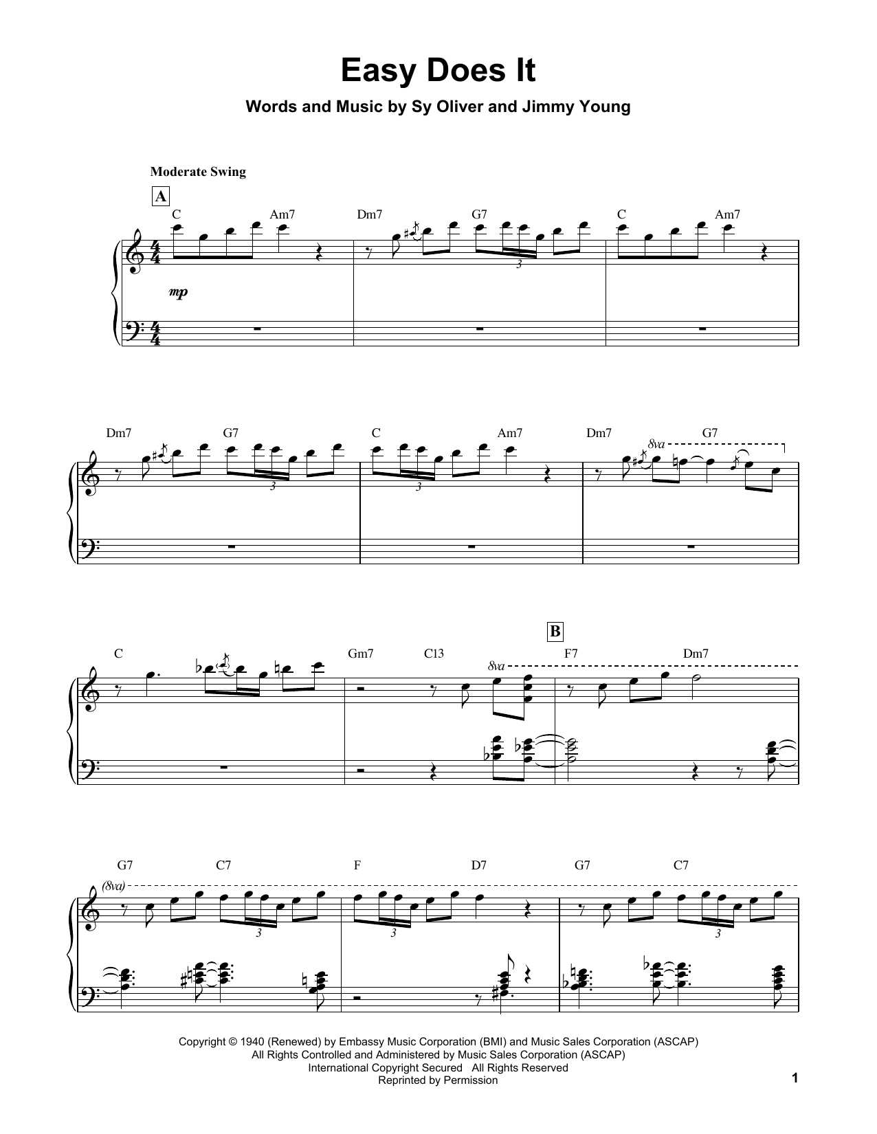 Oscar Peterson Easy Does It Sheet Music Notes & Chords for Piano Transcription - Download or Print PDF
