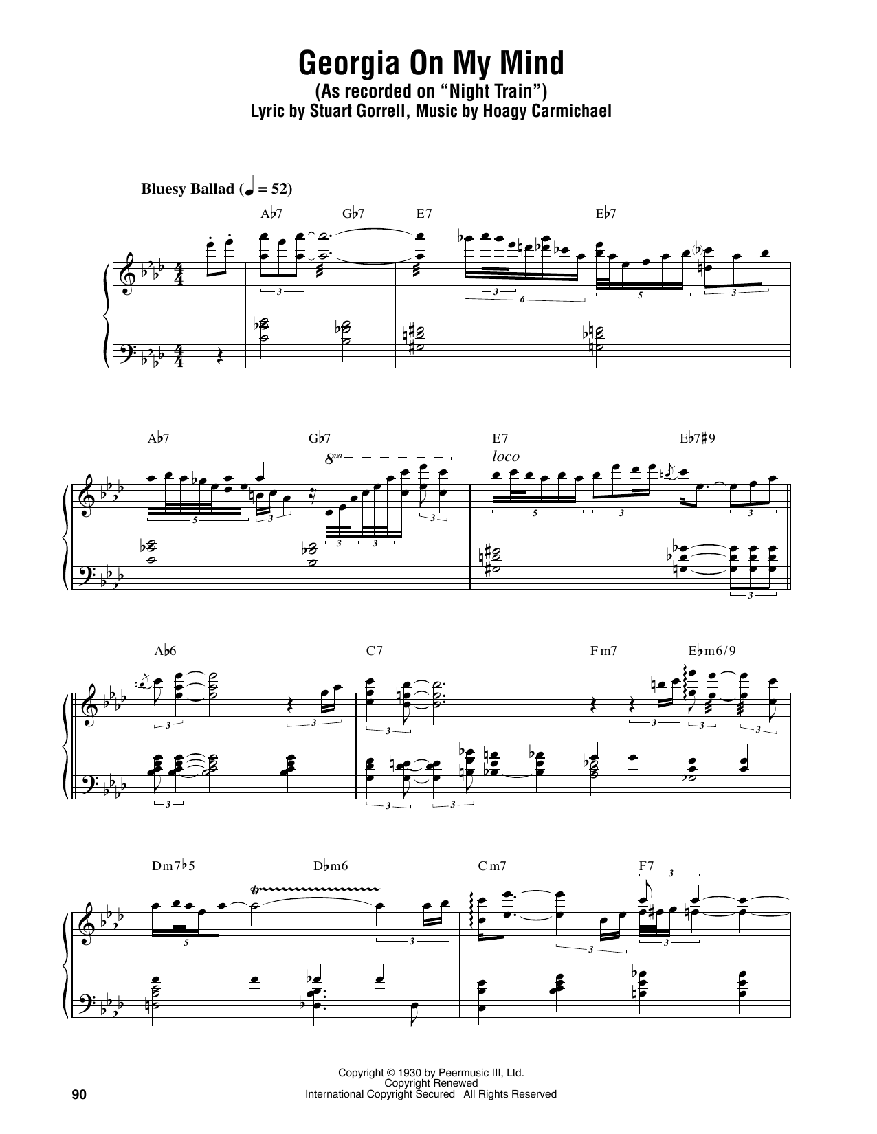 Oscar Peterson Georgia On My Mind Sheet Music Notes & Chords for Piano Transcription - Download or Print PDF