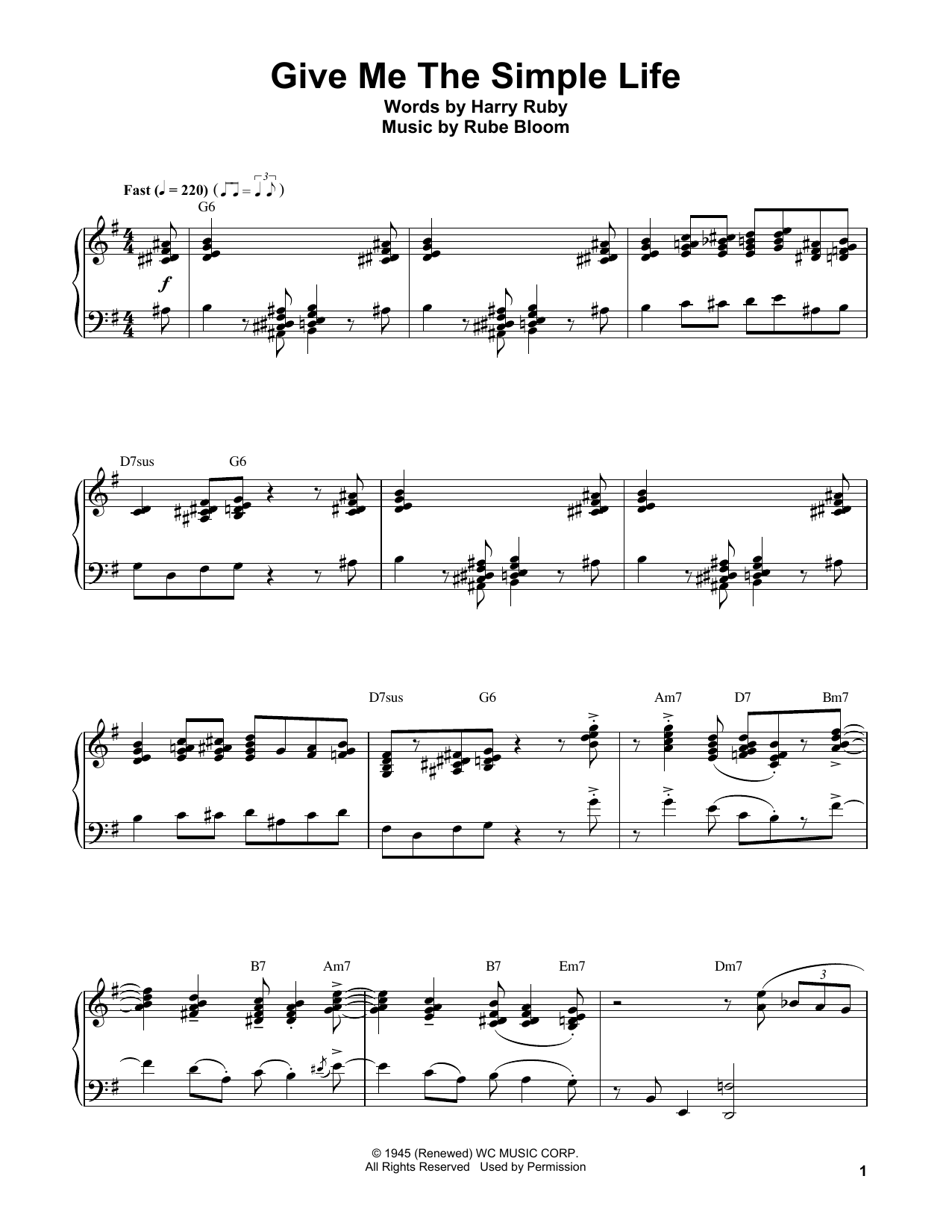 Oscar Peterson Give Me The Simple Life Sheet Music Notes & Chords for Piano Transcription - Download or Print PDF
