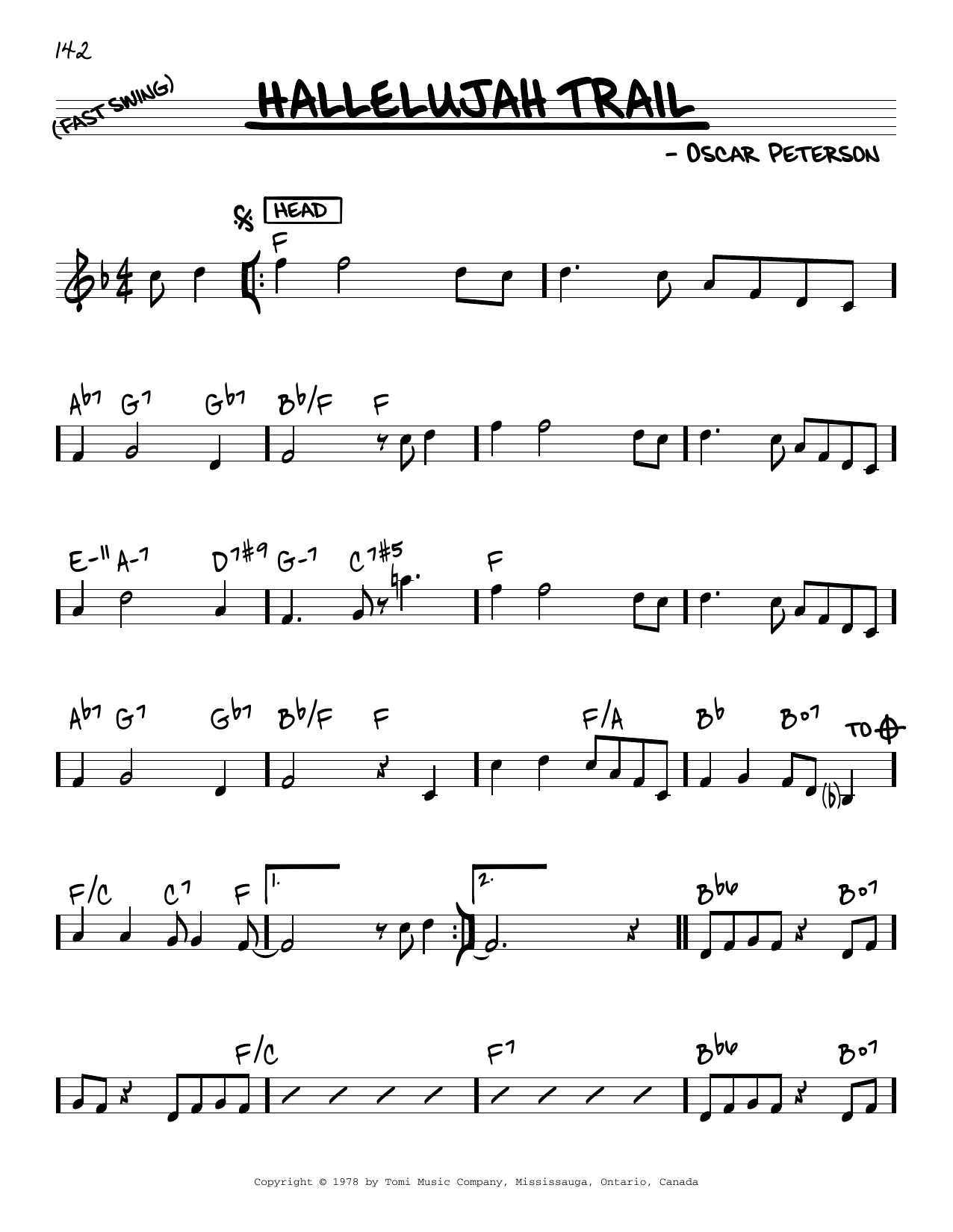 Oscar Peterson Hallelujah Trail Sheet Music Notes & Chords for Real Book – Melody & Chords - Download or Print PDF