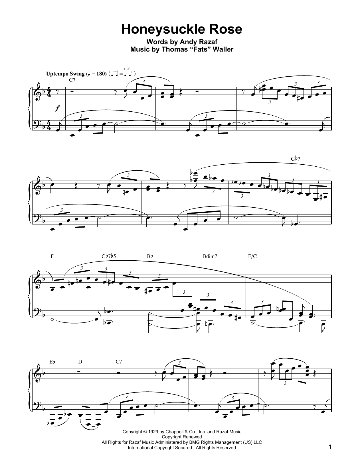 Oscar Peterson Honeysuckle Rose Sheet Music Notes & Chords for Piano Transcription - Download or Print PDF