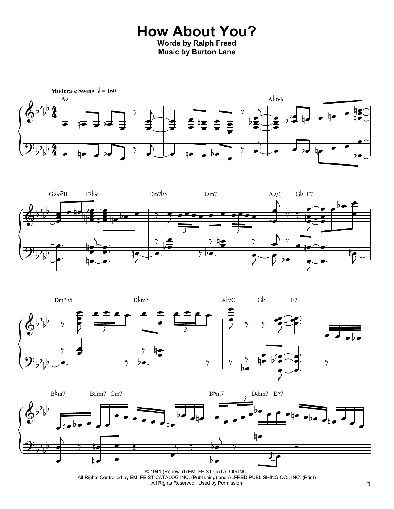 Oscar Peterson How About You? Sheet Music Notes & Chords for Piano Transcription - Download or Print PDF